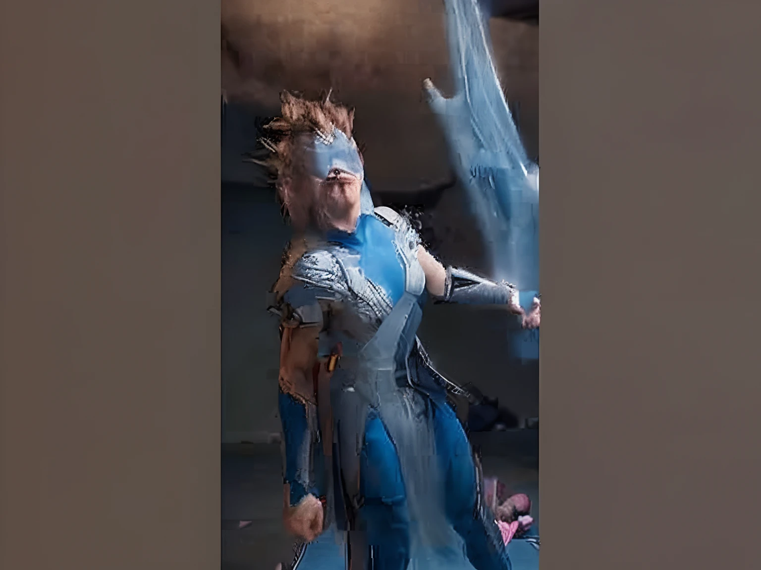 Draw the character's entire body in a fighting position in the air