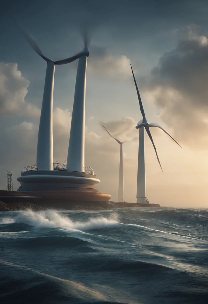 Imagine a photorealistic image of a futuristic tidal power plant located in the heart of the ocean. The image should capture the massive turbines harnessing the power of the tides, the vast expanse of the ocean, and the technologically advanced infrastructure of the power plant. Use a high-resolution 16k camera with a 16:9 aspect ratio, a raw style, and a quality setting of 2 to capture this innovative scene. –ar 16:9 –v 5.1 –style raw