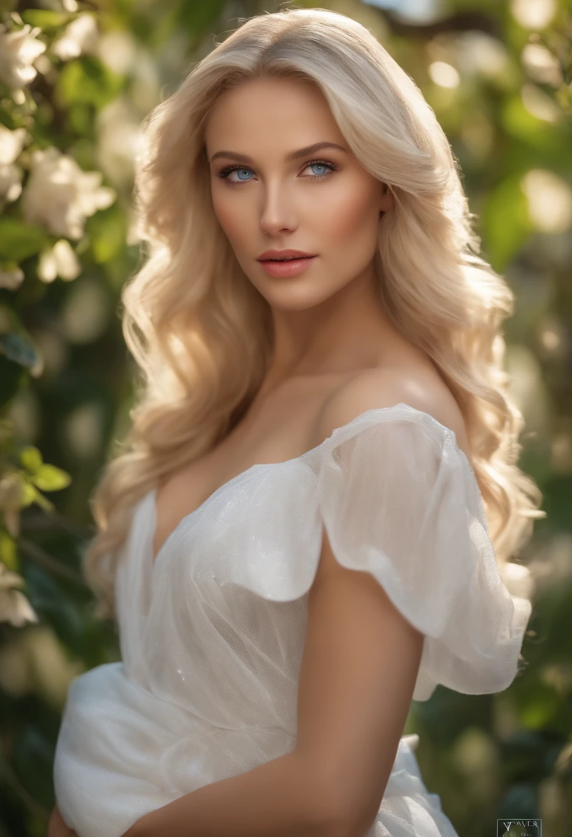 (best quality,4k,8k,highres,masterpiece:1.2),ultra-detailed,(realistic,photorealistic,photo-realistic:1.37),beautiful girl,blue eyes,gorgeous bright blonde hair,beautiful face,caucasian woman,big buttocks,soft breasts,white skin,detailed facial features,delicate nose,full lips,glowing complexion,luminous blue eyes,flowing blonde hair,radiant beauty,sensual curves,feminine charm,elegant pose,vivid colors,studio lighting,lush garden background