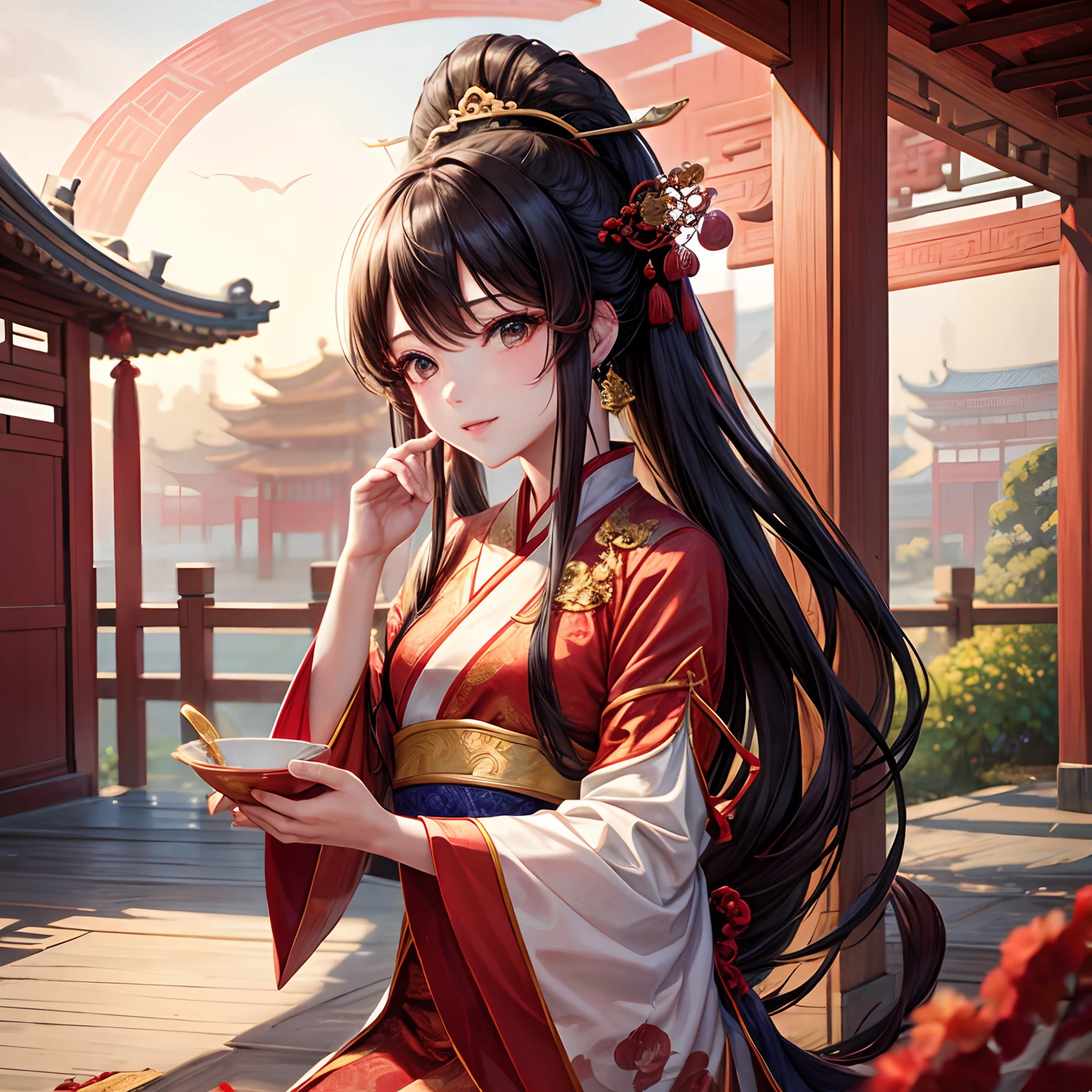 a women, Chinese, Hanfu, red, palace