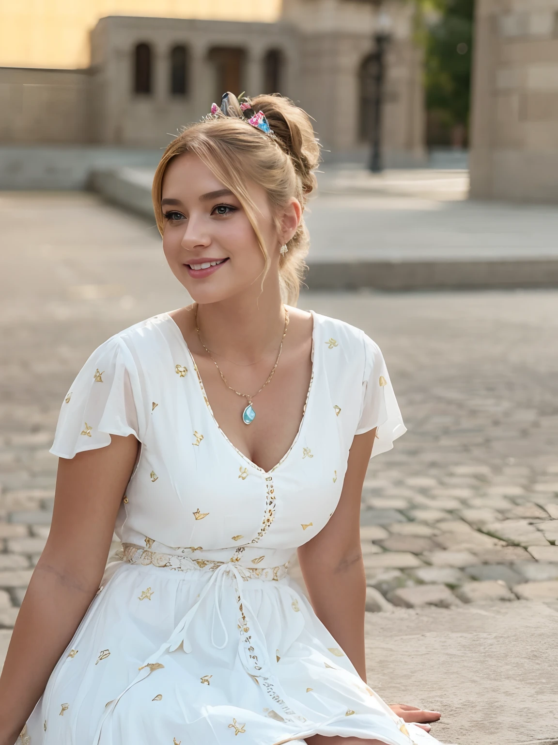 Turn this image into a Disney Anime princess according to her figure outfit lighting personality and dress
