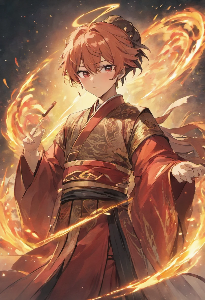 anime,Ancient prince，chineseidol，Hanfu，The upper part of the body，cabelos preto e longos，Wear a red ribbon，quadratic element，wearing red，The coat is black，The eyes are amber gold，Look at the audience，Handsome looking，Dressed in ancient costumes，The background is on Chang'an Avenue in the Tang Dynasty，Season winter，It's snowing，The background has floating light artifacts，aquarelle