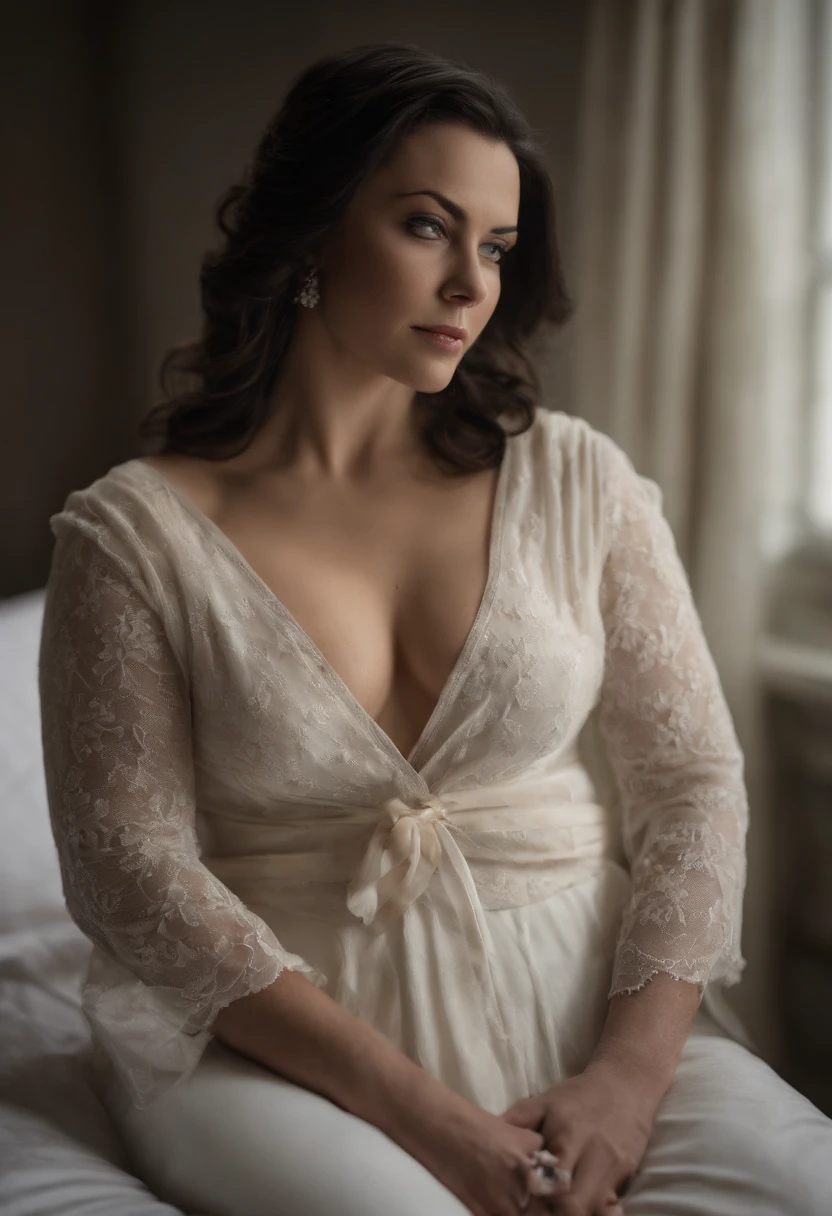 Amy Lee from Evanescence Band, porn, no bra, no underwear, nude, breasts, body, sex, vagina, photorealistic, (high definition skin: 1.2), pele branca, mulher, Lying in bed with white sheets, olhar sedutor, deitado na cama, bonita, lo gothic, Ultra HD