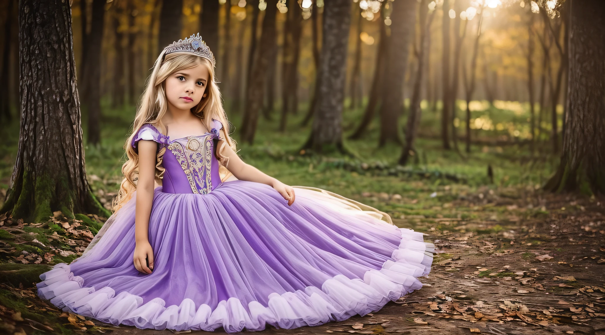 A 6-year-old beautiful girl painted in an oil painting style reminiscent of an impressionist painting.。She is fair-skinned and、With long blonde hair、She is wearing a gorgeous Rococo dress.。
The backdrop is a magnificent, gorgeous, cinematic palace。Gentle light Garden.She is looking at me and smiling。
She is dancing