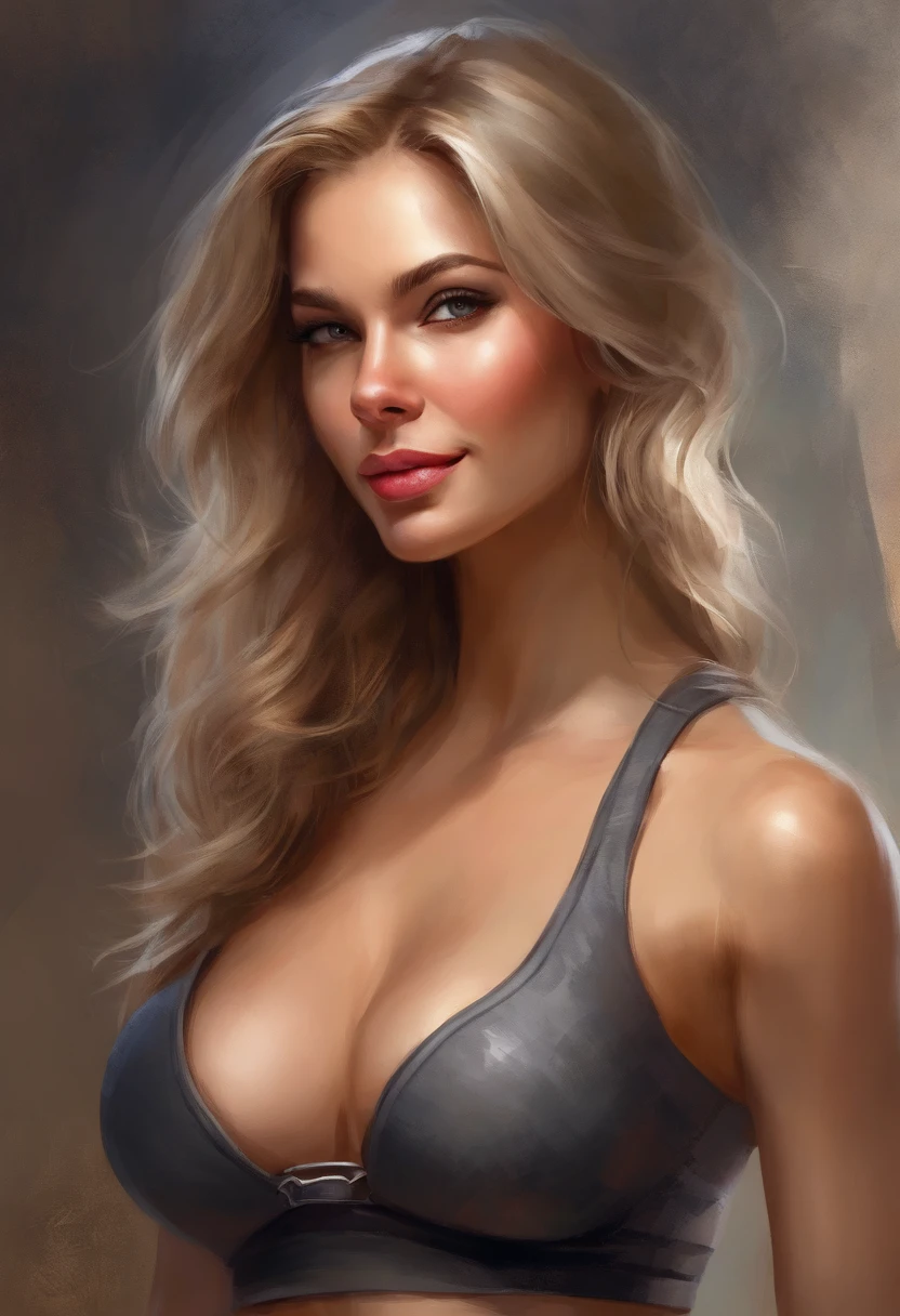 professional, (4k photo:1.1) by (Jeremy Lipking:0.3), (Dittmann Anna:0.3), (Arian Mark:0.3), (Sharp focus:1.3), high detail, wearing (tight shirt:1.2), beautiful detailed face, hazel eyes, short blonde hair, (attractive young woman:1.3), (seductive:1.1), (blushing:1.1), hourglass body shape, natural , wide hips HUGE FAKE BOOBS, TIFUL FACE), SHORT HAIR, (RGB), (FUTURISTIC MECHA BRA), (CLEAVAGE), (T YOGA PANTS), (HIGH HEELS), (PERFECT BODY:1.2), (LONG LEG), (FULL BODY:1.3), FRONT, (STANDING:1), SEXY BODY, EXPOSE MUE ABS, UHD, 8K, 1080P.