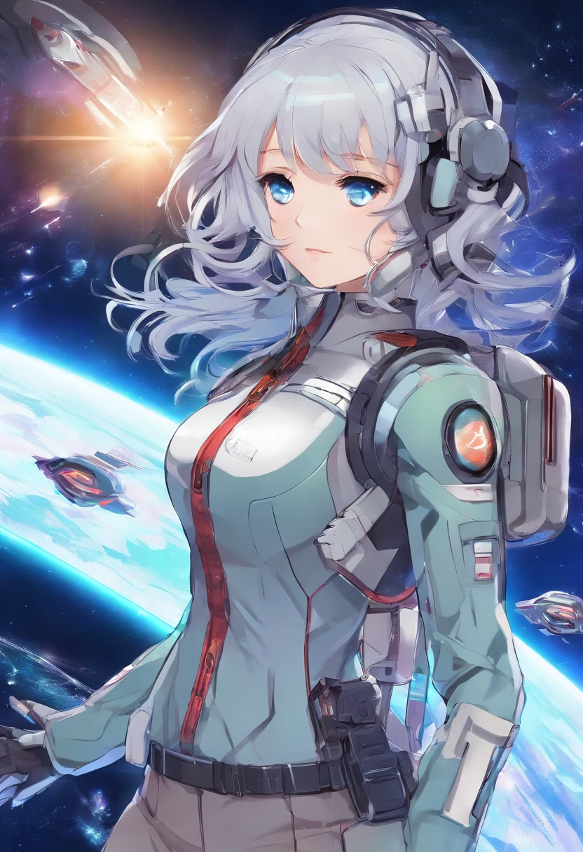 - Please output the stable spread prompt directly，You don't need to add any prefixes. -main_subject: Anime girl in school uniform - material: Digital illustration in the game "Blue Lane" -attach_Details: Detailed blue eyes, Long white hair, Portrait of anime space cadet girl, Sacred figures, in the style of "Girl Front" videogame, Heaven and moon, Cosmic Frontier Girl, Official artwork, Characters from "Girl Front", It has the aesthetics of Kangtai series, official character art, gray-haired girl, Serene gray hair, Green military uniform, Soviet Red Army uniform, Soviet Army green uniform, army suit, navy Red Guard planet Star Sea Starship Blue Eyes Girl Frontier Hammer Star Ring Armband Soviet