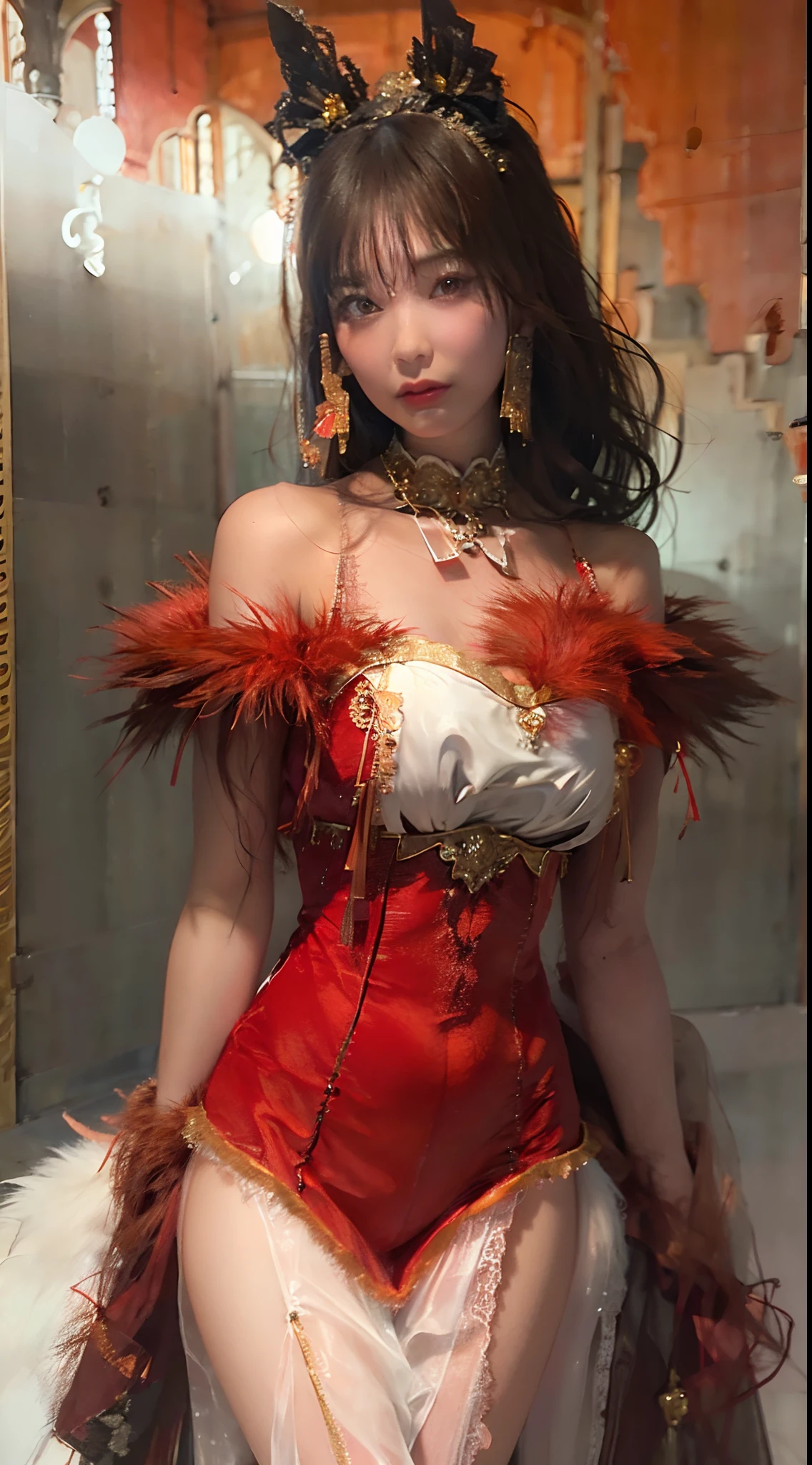 girl in dress made of red fur, realistic portrait, highly detailed, digital painting, artstation, concept art, smooth, sharp focus, illustration, cinematic lighting, art by artgerm and greg rutkowski and alphonse mucha and boris vallejo and frank frazetta