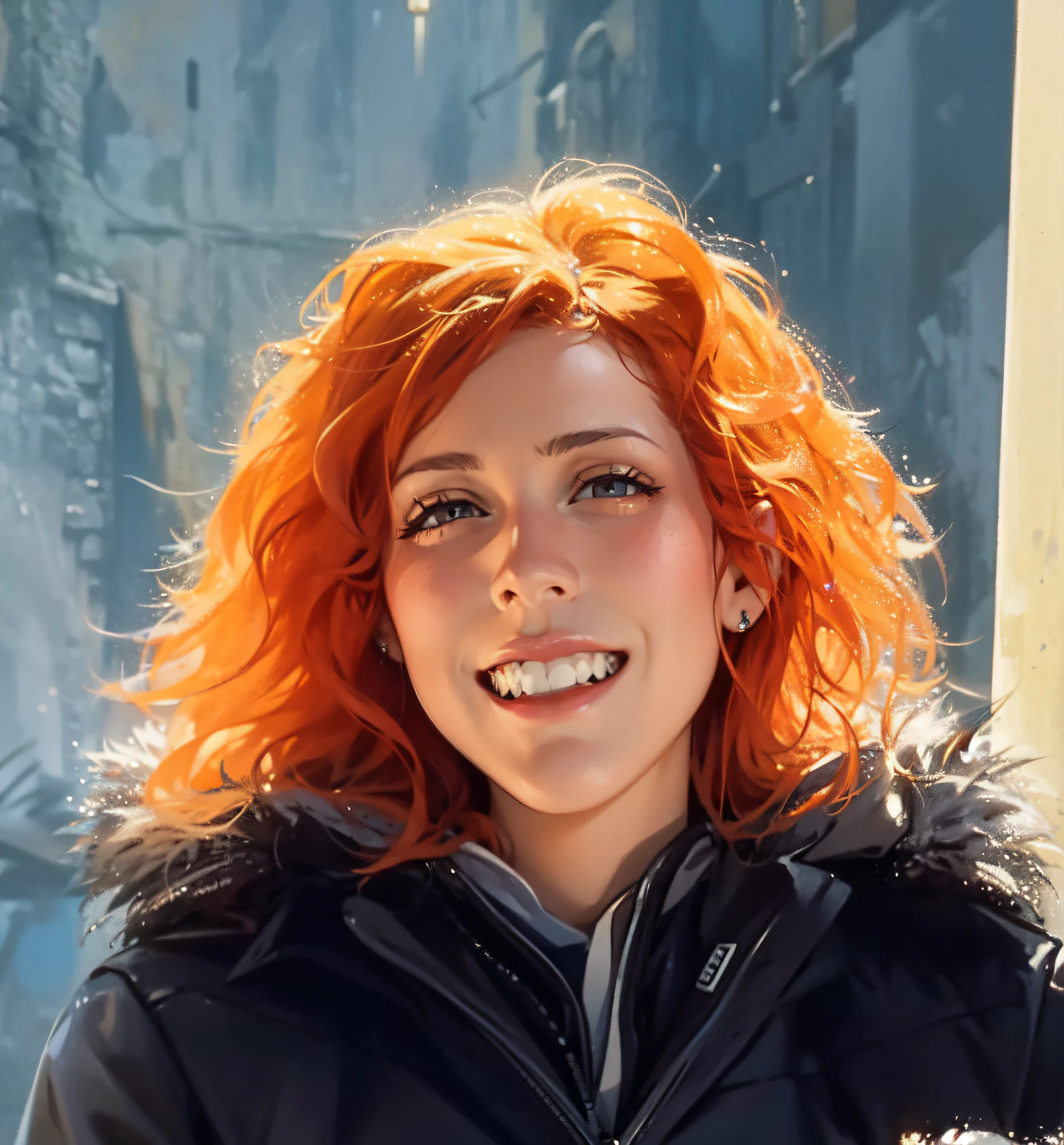 Mujer sonriente con el pelo rojo y la chaqueta negra sosteniendo una rosquilla, photo of džesika devic, valentina revolver, Magalie Villeneuve, Magdalena Radziej, Marta Syrko, Katinka Reinke, Raffaelle Monti, Ewa Juszkiewicz, Mia Kischner, Johanna Rupprecht