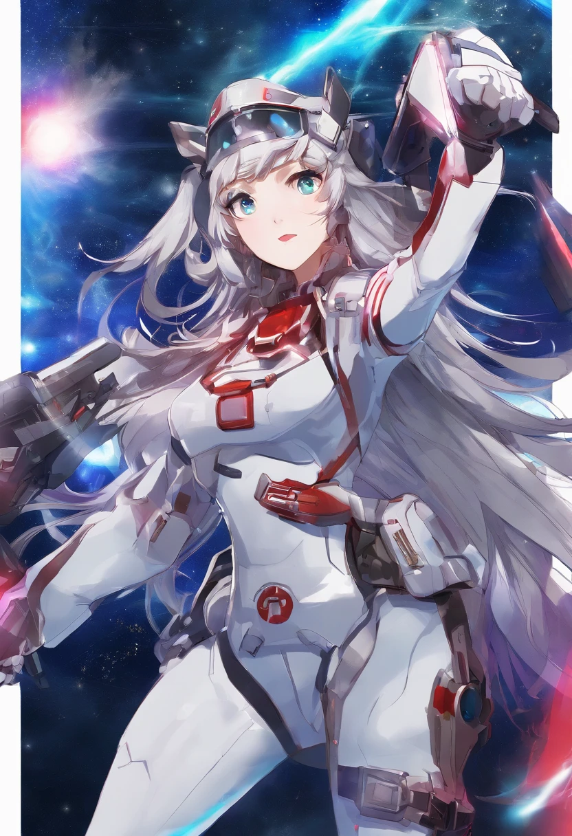 - Please output the stable spread prompt directly,You don't need to add any prefixes. -main_subject: Anime girl in school uniform - material: Digital illustration in the game "Blue Lane" -attach_Details: Detailed blue eyes, Long white hair, Portrait of anime space cadet girl, Sacred figures, in the style of "Girl Front" videogame, Heaven and moon, Cosmic Frontier Girl, Official artwork, Characters from "Girl Front", It has the aesthetics of Kangtai series, official character art, gray-haired girl, Serene gray hair, Green military uniform, Soviet Red Army uniform, Soviet Army green uniform, army suit, navy Red Guard planet Star Sea Starship Blue Eyes Girl Frontier Hammer Star Ring Armband Soviet