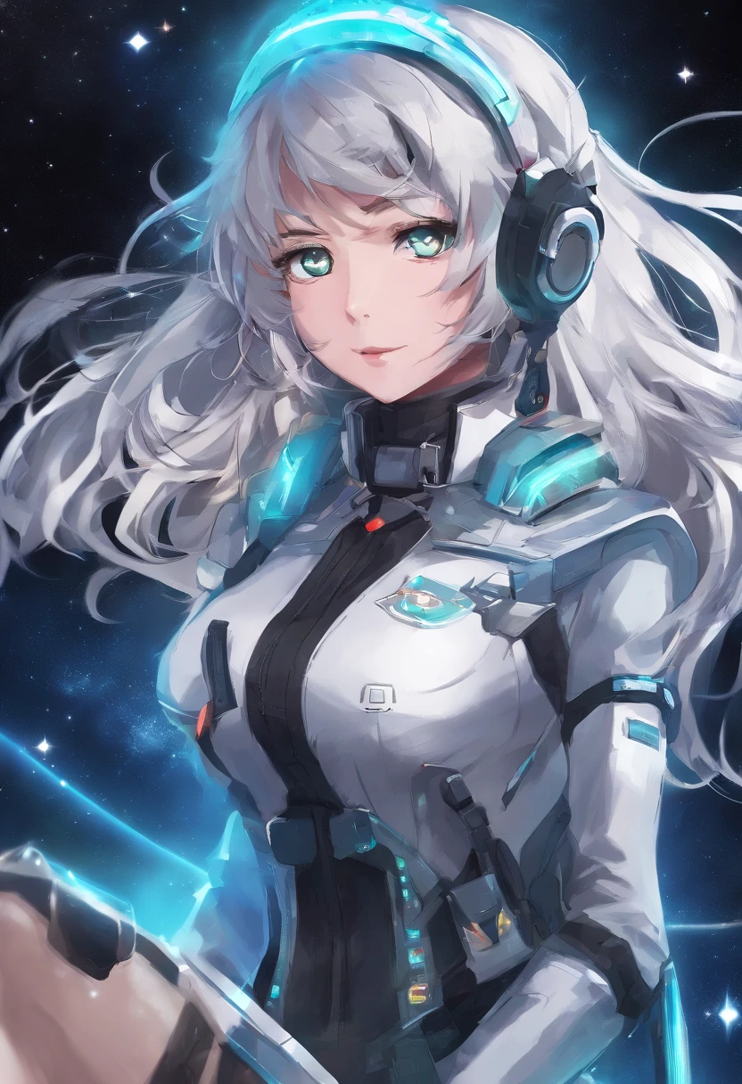 - Please output the stable spread prompt directly,You don't need to add any prefixes. -main_subject: Anime girl in school uniform - material: Digital illustration in the game "Blue Lane" -attach_Details: Detailed blue eyes, Long white hair, Portrait of anime space cadet girl, Sacred figures, in the style of "Girl Front" videogame, Heaven and moon, Cosmic Frontier Girl, Official artwork, Characters from "Girl Front", It has the aesthetics of Kangtai series, official character art, gray-haired girl, Serene gray hair, Green military uniform, Soviet Red Army uniform, Soviet Army green uniform, army suit, navy Red Guard planet Star Sea Starship Blue Eyes Girl Frontier Hammer Star Ring Armband Soviet