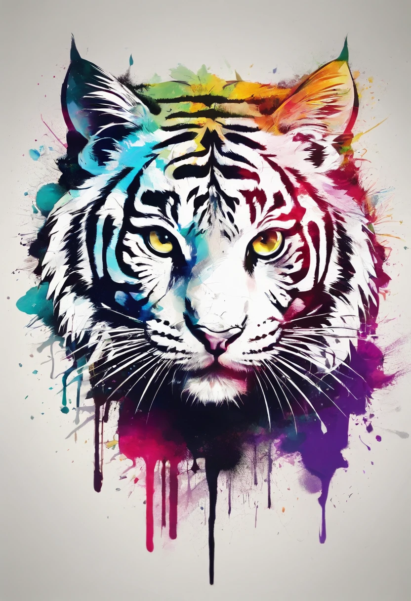 Colorful logo, Cute minimalist illustration of kitten head vector art, devant, magique, Design pointu, Memorandum of Understanding, couleur monochrome, Dark Magic Colorful Splatter Paint, Conception de t-shirt, Studio Ghibli Style, The design must be vector art . Using Adobe Illustrator, Create a, Logo simple mais captivant. Keep the design centered on the cat's eye, Capture its uniqueness and charm. The logo should evoke a sense of sophistication and tranquility. Emphasis on low-poly styling adds a touch of luxury. The overall aesthetic should be sleek and stylish, pertinent par rapport aux objectifs de votre marque et de votre logo, Black Backgrounds, ((Simemeter))　It's a little tiger