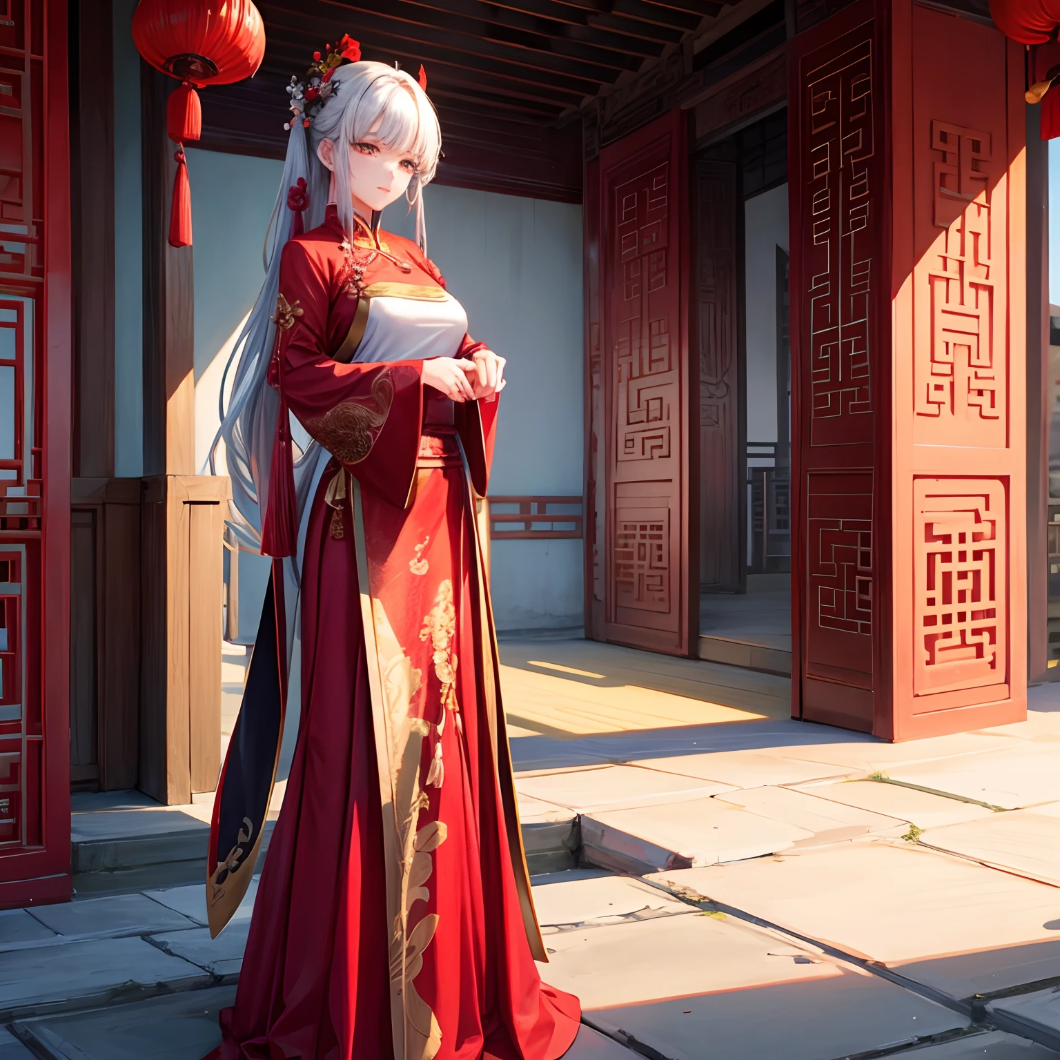 a women, Chinese, Hanfu, red, palace