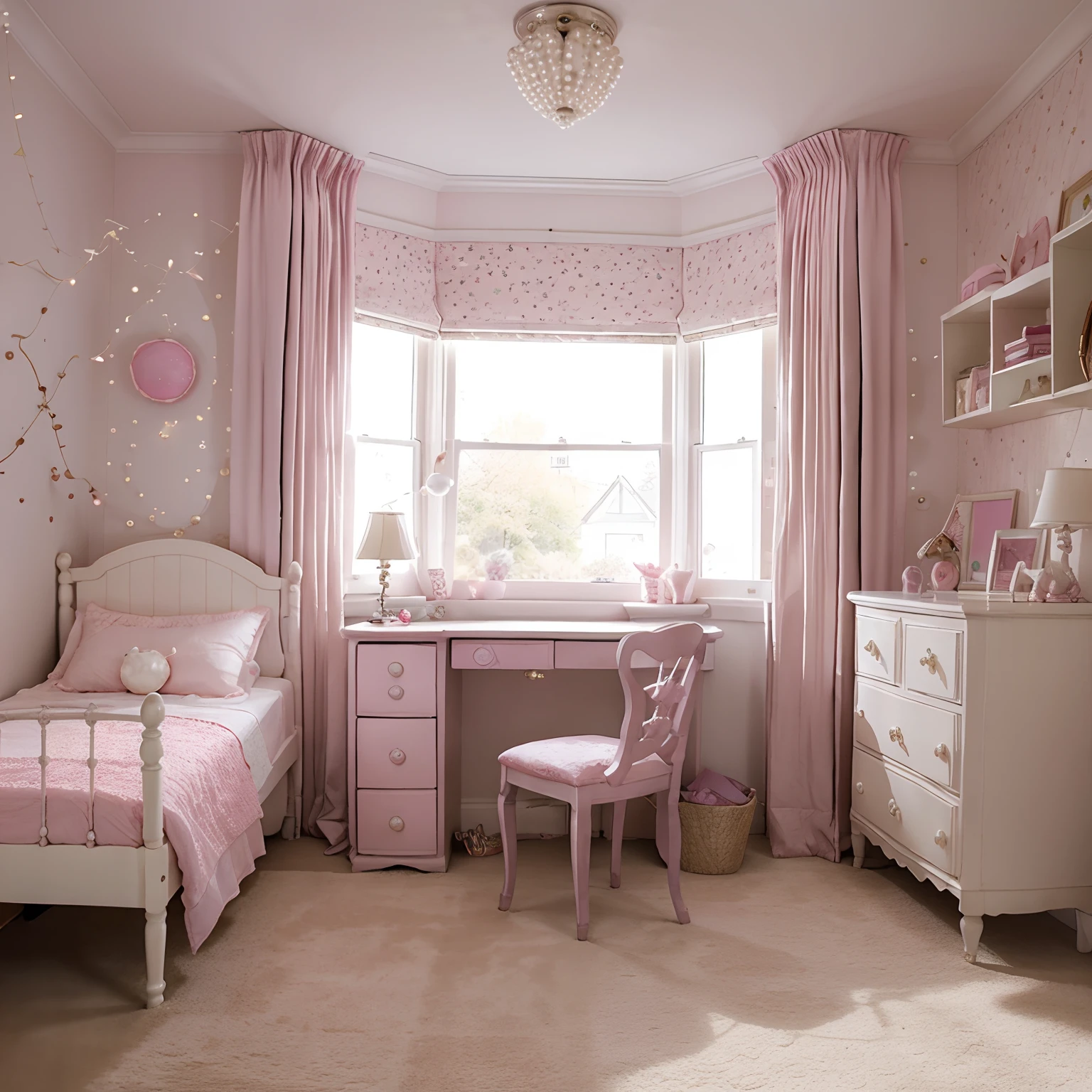 dressers　pink wall paper　pearls　Round window　Star Carpet　Moon Lights