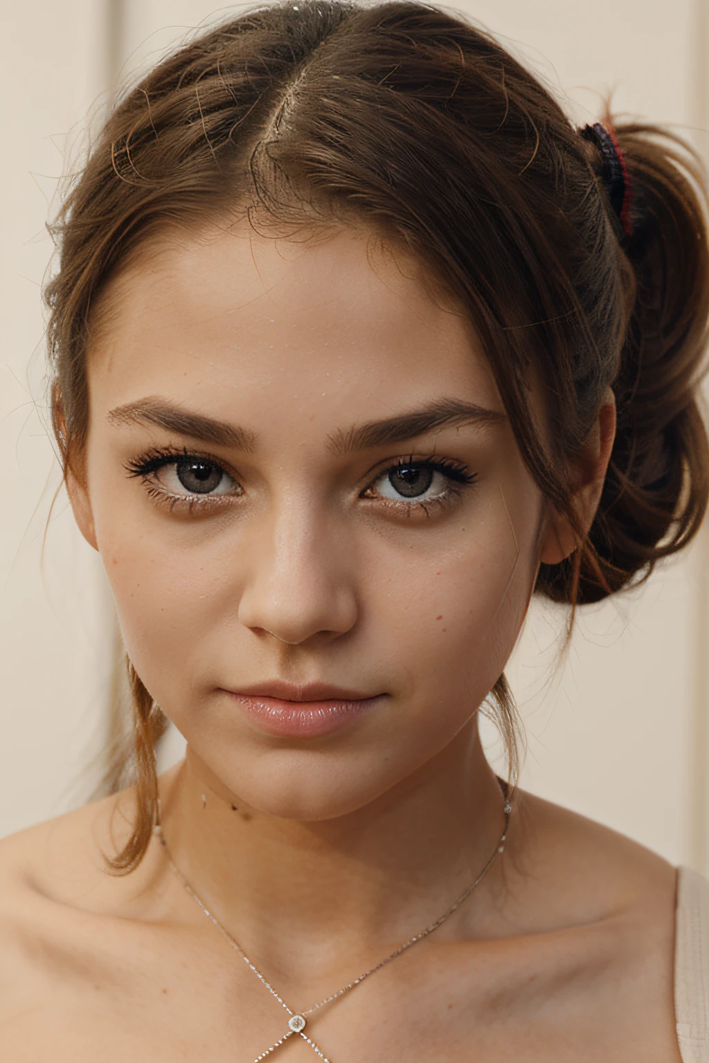 beautiful girl, tied hair with ponytail, mesmserizing sexy eyes , sexy face , looking straight into camera , potrait face