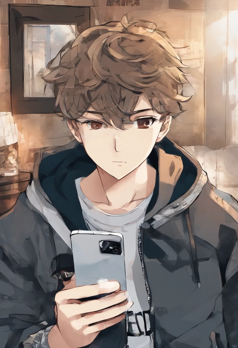 12year old Boy capturing pricture using mobile in front of mirror ,anime,swag,attitude,stylish cloths,classy background,8K