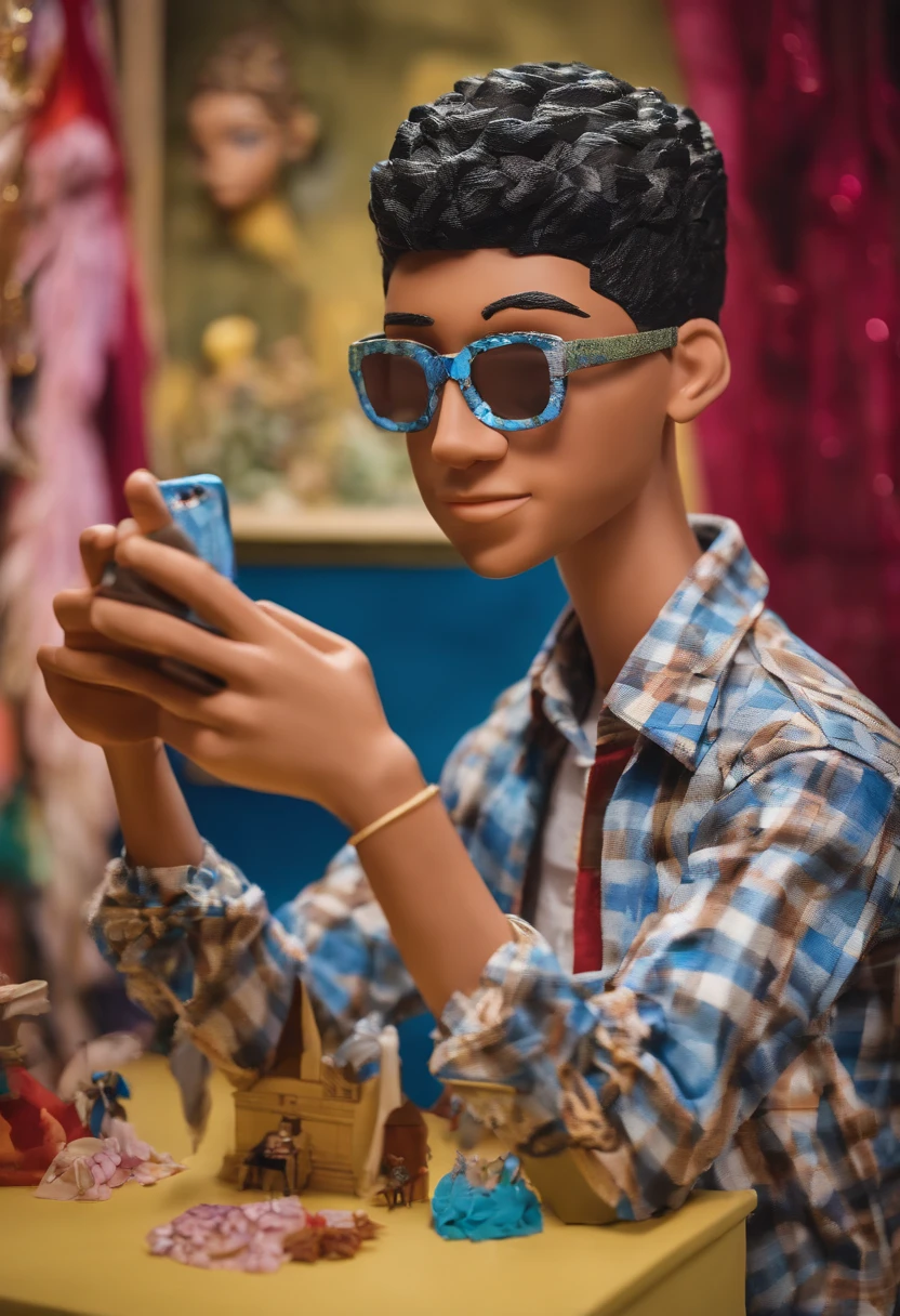 ar old  capturing pricture using mobile in front of mirror ,cartoonish,swag,attitude,stylish cloths,classy background,army cut hair,8K