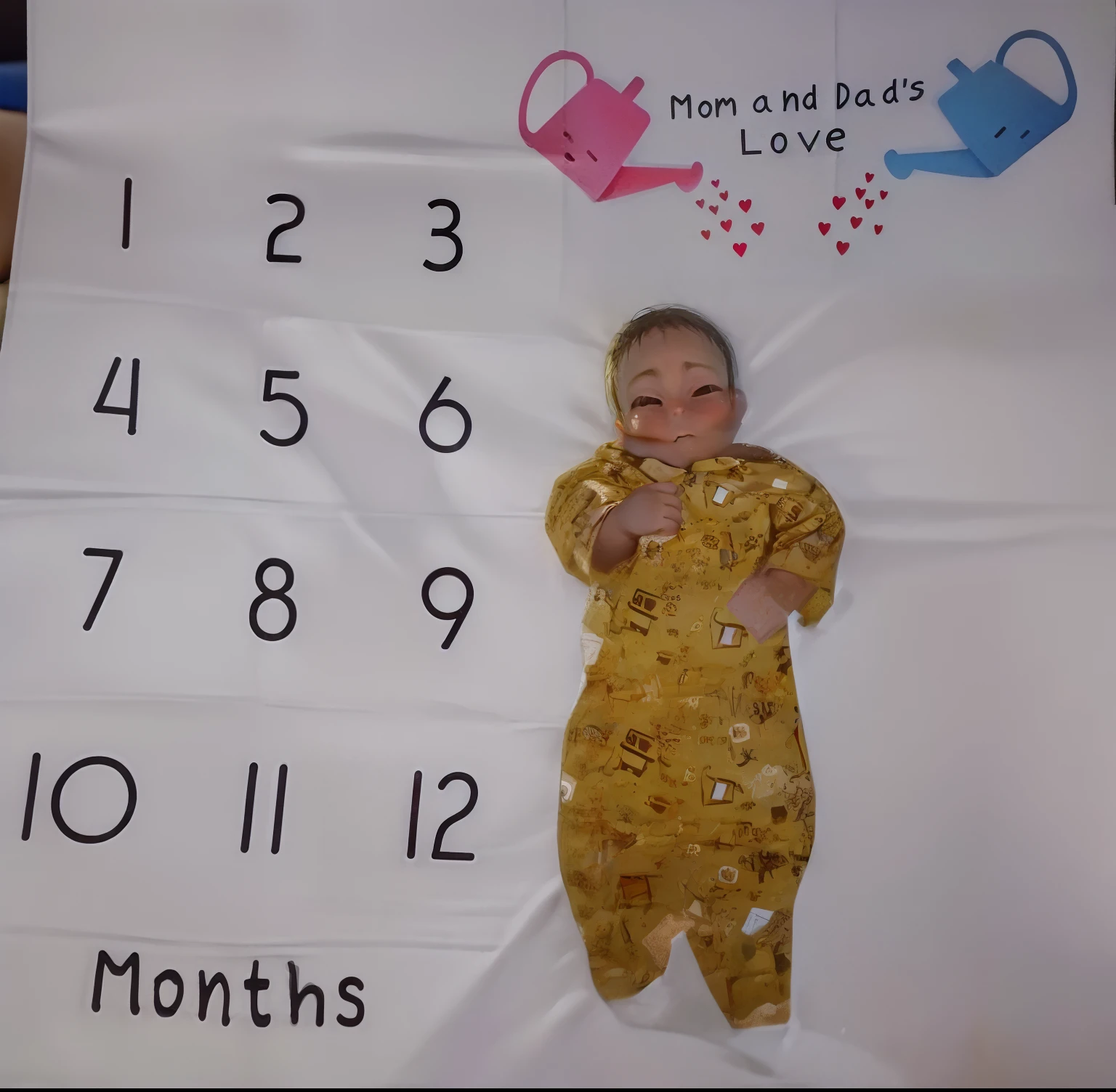 A baby is lying on the bed, with a sign on it, 1614572159, a photo of a, The photo was taken in 2018, high quality upload, photo taken in 2 0 2 0, a photo of a, added detail, 1840580735, a photo of a, made on iPhone, photoshooting, backdrop, Baby lying on a smooth sheet, Wrinkle-free sheets