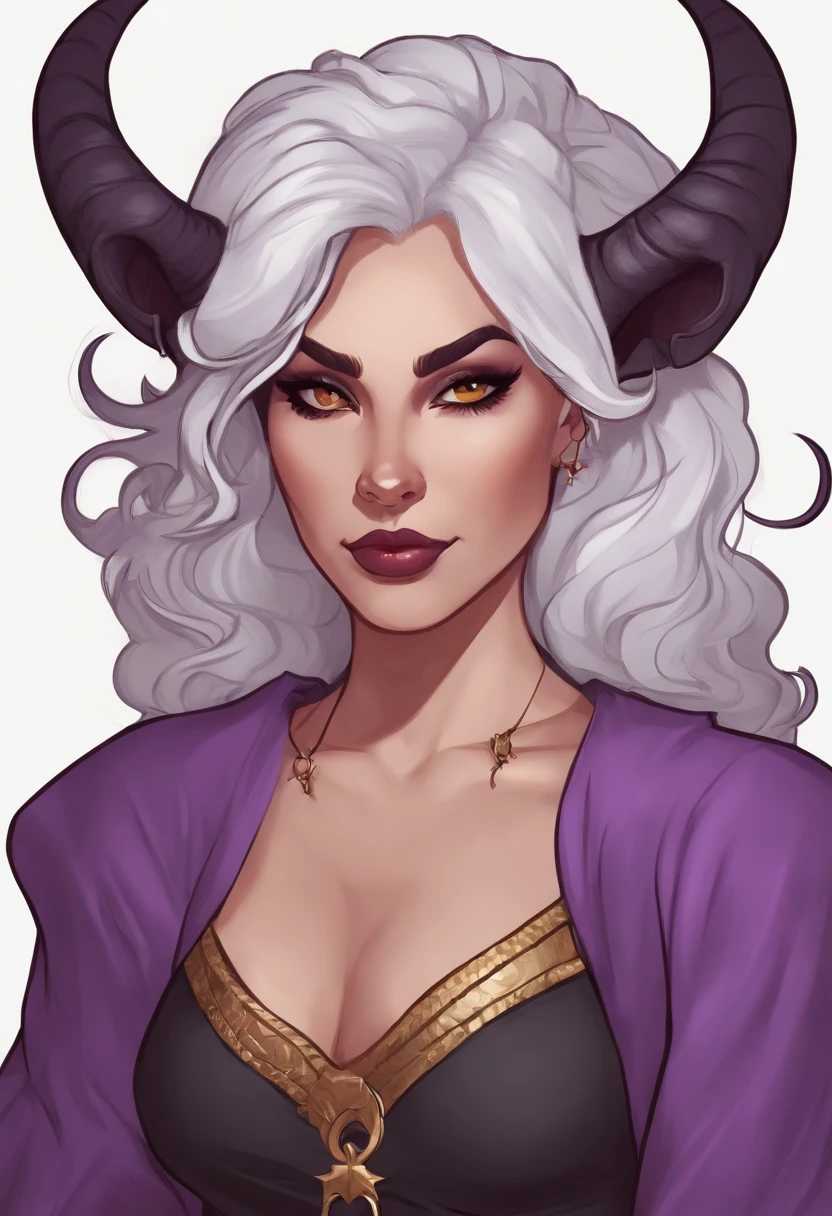 a cartoon drawing of a woman with horns and a purple dress, portrait of demon girl, demon girl, dnd portrait of a tiefling, girl design lush horns, tiefling, demon anime girl, portrait of a female demon, beautiful succubus, with horns, succubus in sundress portrait, succubus, white horns queen demon, tiefling from d & d