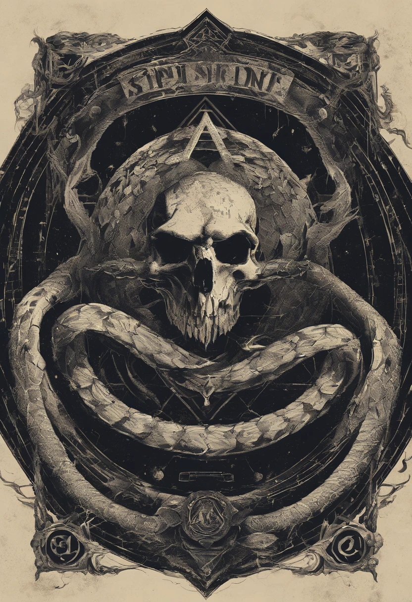 El logo de la banda, La serpiente, se muestra sobre un fondo negro, Logotipo de la banda de black metal, Asmodeus, Logotipos de metal negro, omnisciente, Simbolismo ortodoxo Diesel punk, Emisivo, black metal album cover, gnosticismo, irisdicense, Arte del logotipo, Occult abiogenesis, Ouroboros, Portada detallada con el nombre de la banda " Trasher ", eliminar resto de letras de la de imagen en referencia y dejar solo " Trasher "