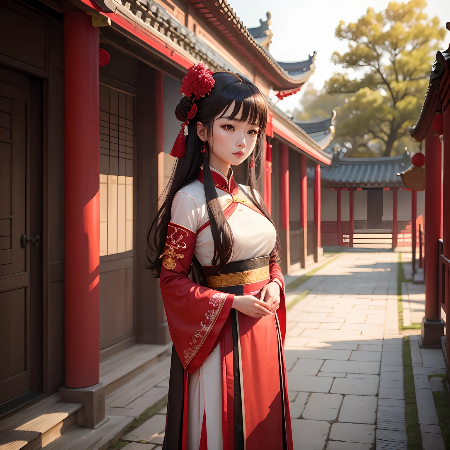 a women, Chinese, Hanfu, red, palace