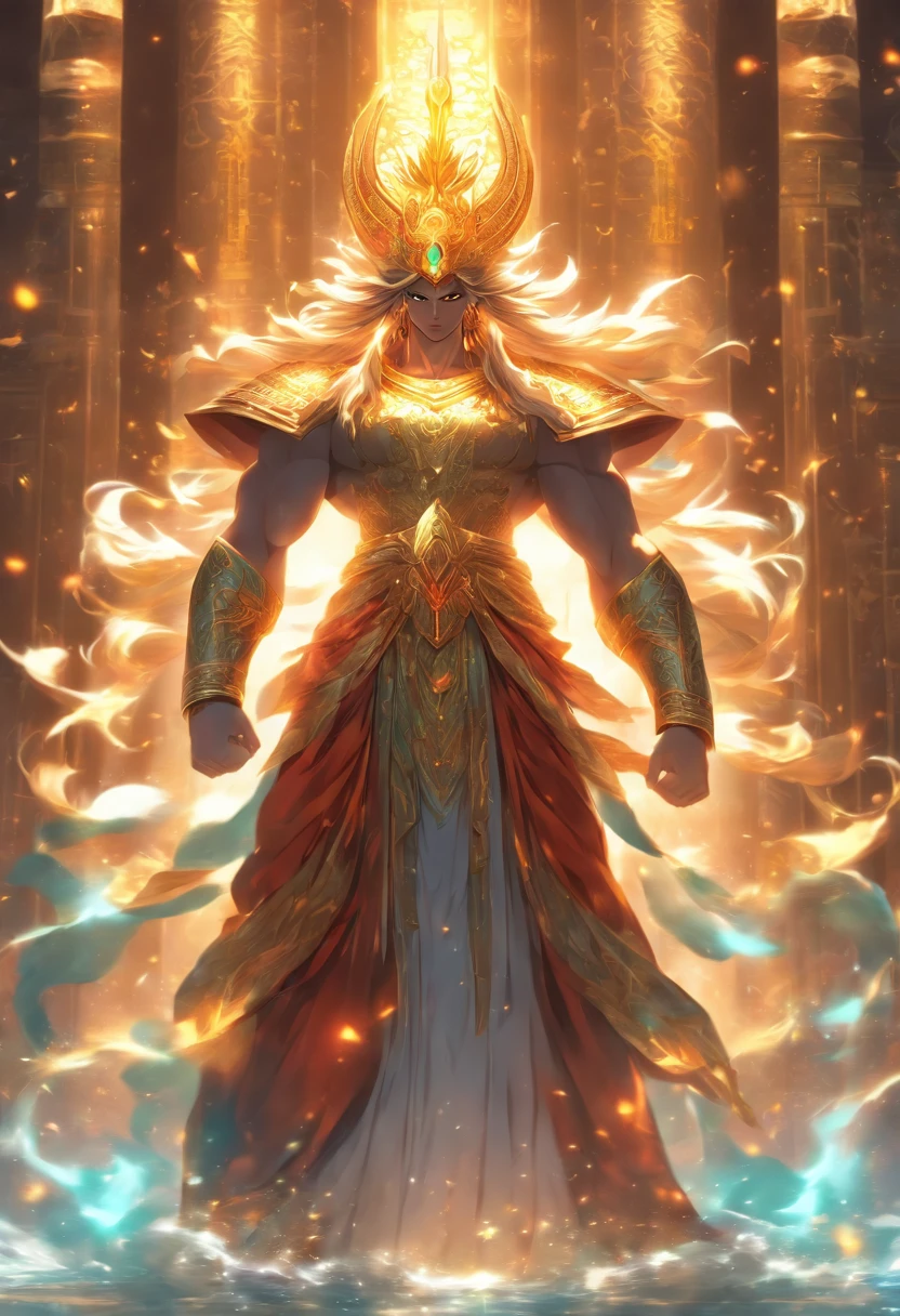 (((MITHRA)) best quality, ultra-high resolution, 4K detailed CG, masterpiece, Persian God, God of light, Persian clothing, Persian mythology, aesthetics, ((Standing Pose)), Beautiful image, centered on screen, full body