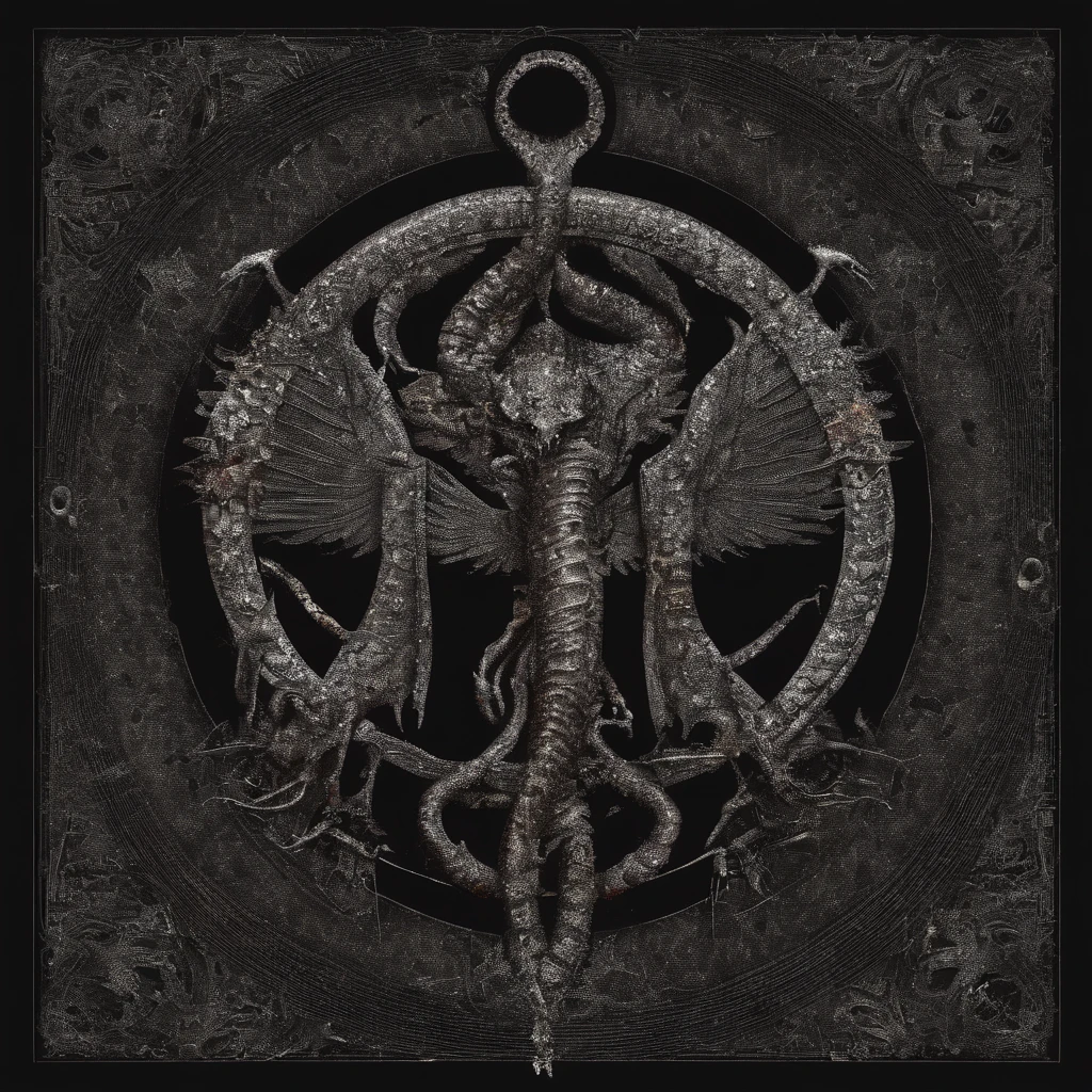 El logo de la banda, craneos de demonios con serpiente, se muestra sobre un fondo negro, Logotipo de la banda de black metal, Asmodeus, Logotipos de metal negro, omnisciente, Simbolismo ortodoxo Diesel punk, Emisivo, black metal album cover, gnosticismo, irisdicense, Arte del logotipo, Occult abiogenesis, Ouroboros, Portada detallada de album