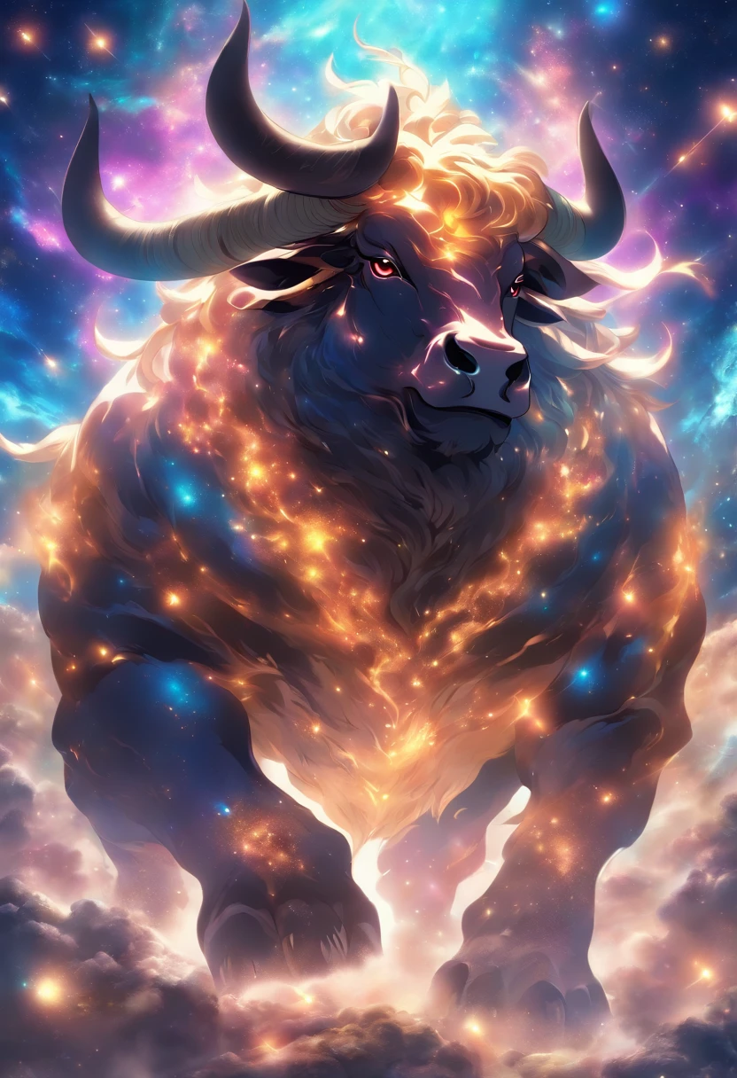 (((Cosmic Bull))) best quality, ultra-high resolution, 4K detailed CG, masterpiece, bull, Persian god, ox, Persian mythology, aesthetic, Beautiful image, centered on screen, full body