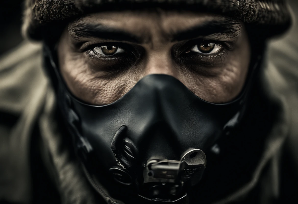 analog style, model photography style, RAW portrait of a palestine soldier covering his face with a black ski mask in his face and with a tank as background, best quality, epic (by photo by Lee Jeffries, sony a7, 50 mm , pores: 1.5, colors, hyperdetailed: 1.5, film grain: 1.4, hyperrealistic: 1.5), hyperrealistic texture, masterpiece, unreal engine 5, extremely detailed CG unit 4k wallpaper, realistic eyes, insanely detailed photo, no shadows, (Winner of Pulitzer Prize for Photography and Taylor Wessing Photographic Prize)