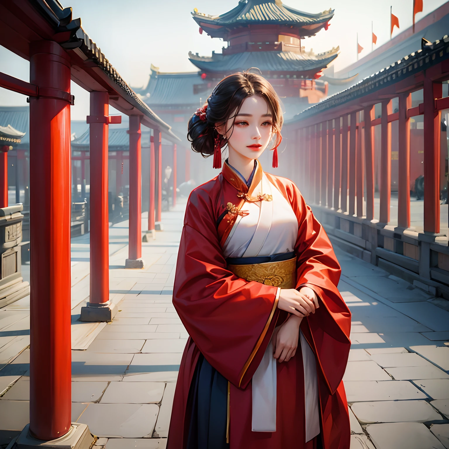 a women, Chinese, Hanfu, red, palace