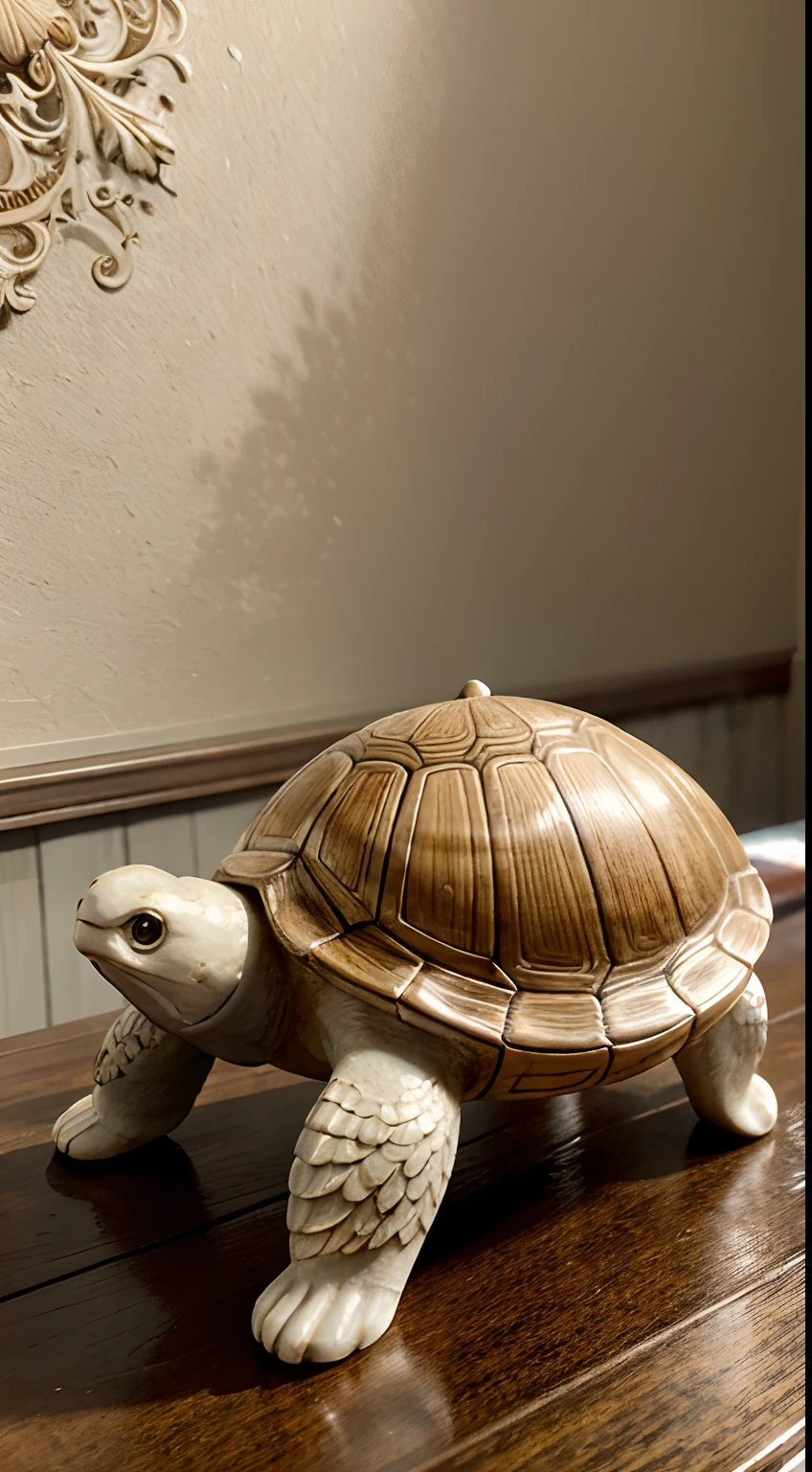 decorative turtle on desk,wood carving sculpture,exquisite details,vibrant colors,soft lighting,porcelain texture,ornamental design,delicate patterns,meticulous craftsmanship,nature-inspired artwork,vintage desk,antique decor,serene and peaceful atmosphere,artistic expression,beautifully crafted shell,meticulous attention to detail,miniature size,turtle figurine,decorative centerpiece,artistic inspiration,elegant and timeless piece,unique and eye-catching,precise carving technique,naturalistic pose,fine art object,collectible item,aesthetically pleasing composition,subtle gradients of color,subdued color palette,subtle lighting effects,classic and traditional design,meticulously hand-painted,artistic ambiance,authentic and lifelike,exquisite craftsmanship,stunning visual impact,meticulous texture rendering,artistic interpretation of nature,sophisticated and refined,artistic expression of tranquility