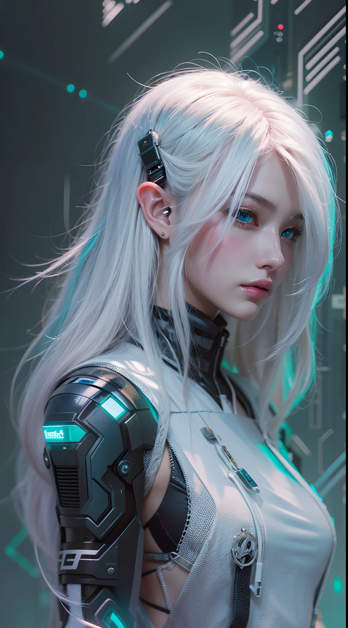 teen elf, cyberpunk hacker, white hair, gorgeous, amazing, elegant, intricate, highly detailed, digital painting, artstation, concept art, sharp focus, illustration, art by ross tran