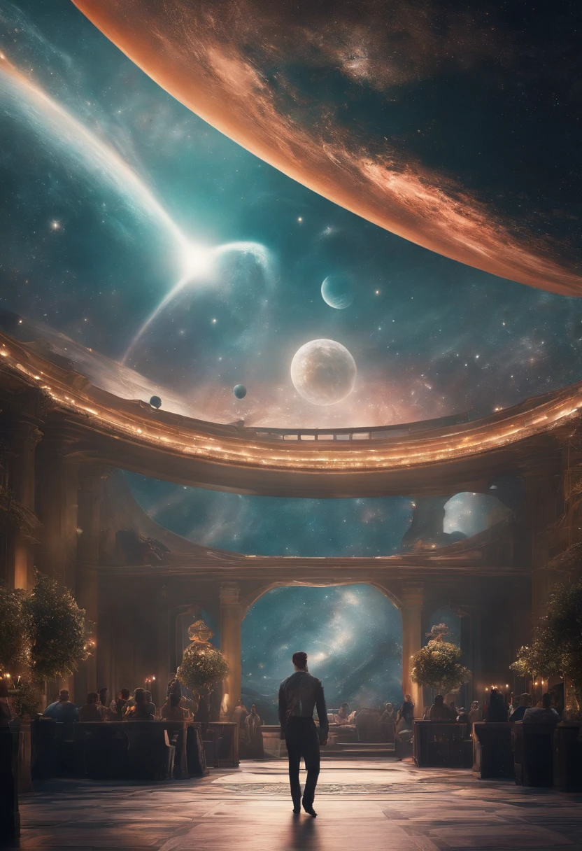 {{A colorful futuristic illustration of space}}, con un impresionante planeta en el centro. This artwork captures the beauty of the cosmos in a unique and artistic way. The quality and detail of the illustration are exceptional, lo que resalta la majestuosidad del espacio.