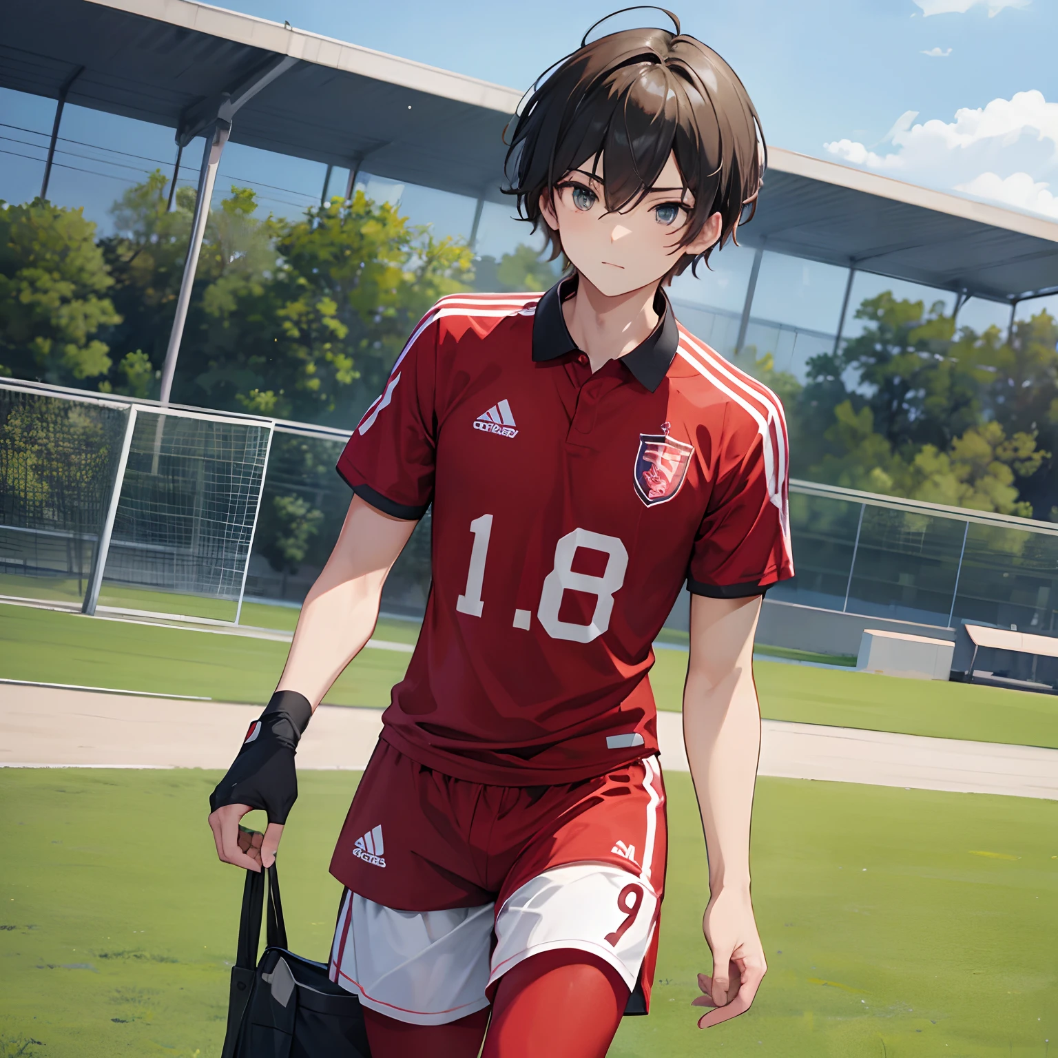 Men's soccer team ace in red uniform