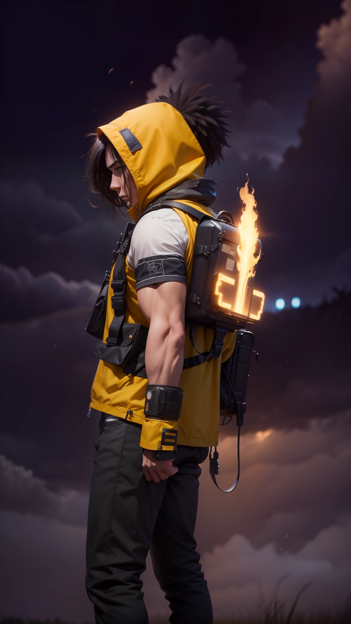 Ultra realistic photo,cinematic scene,A Man standing at open field, storm cloud, masterpiece, best quality, high quality, 8k extremely detailed CG unit wallpaper, award-winning photography, Bokeh, Depth of Field, HDR, bloom, chromatic aberration, photorealistic, extremely detailed, trend in artstation, trend in CGsociety, intricate, high detail, dramatic, art in the middle of the journey, Volumetric lighting