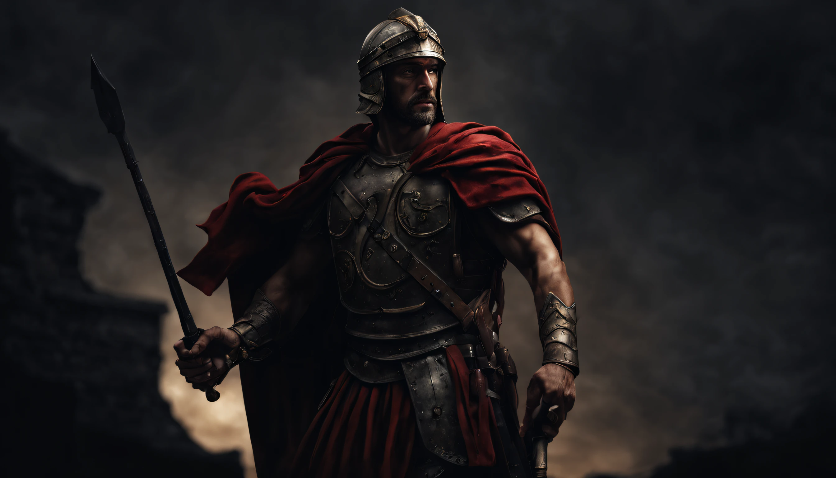 ROMAN CENTURIAN, ROMAN SOLDIER AGE OF JESUS, DARKNESS, DARK, REALISTIC, 8K