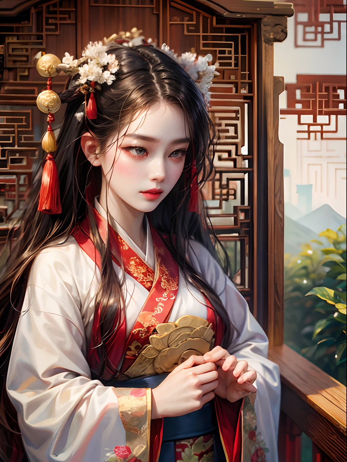 a women, Chinese, Hanfu, red, palace