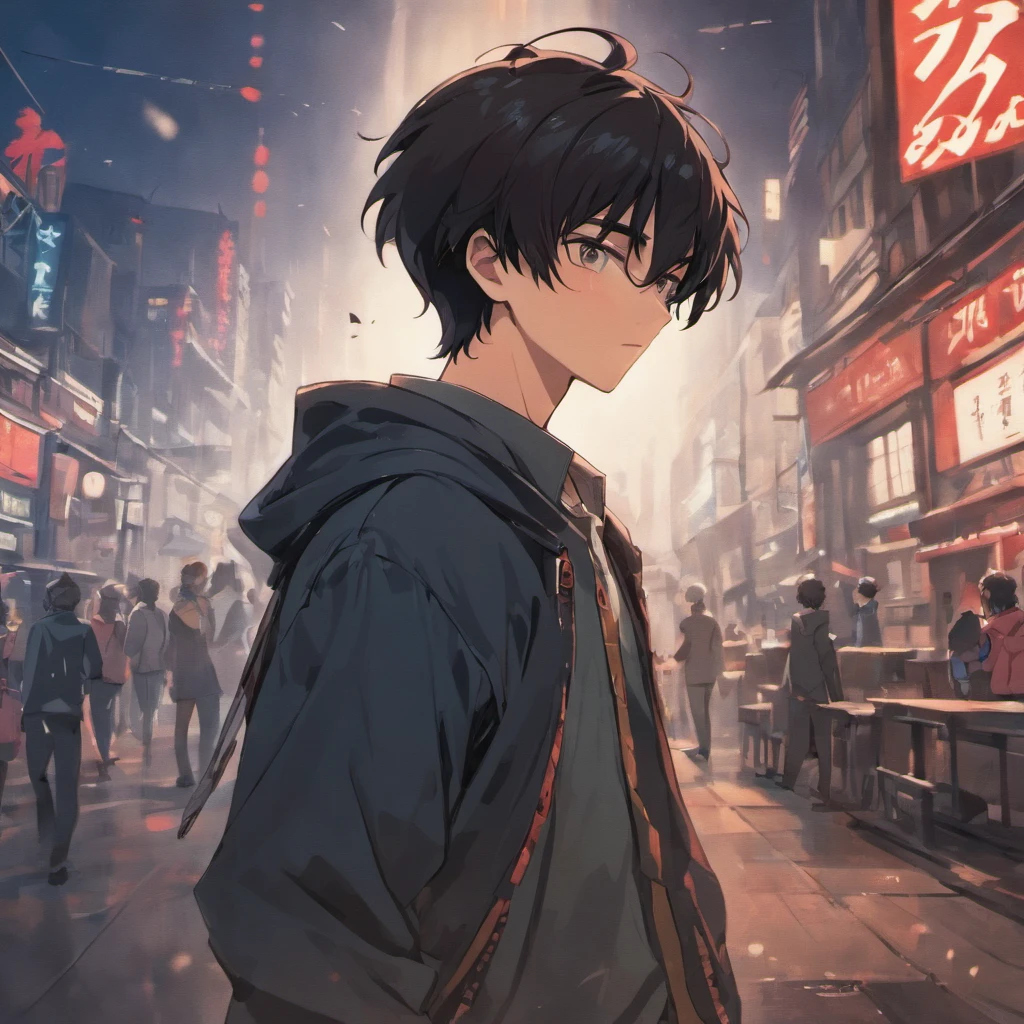 The black-haired protagonist boy、Standing in front of a red AE86LEVIN