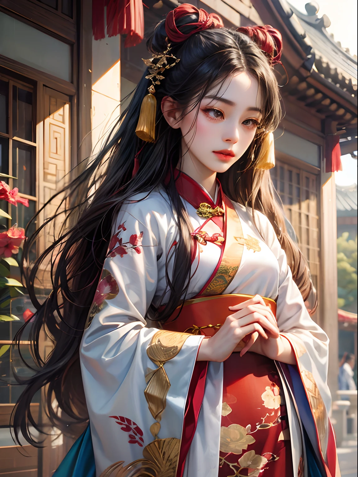 a women, Chinese, Hanfu, red, palace