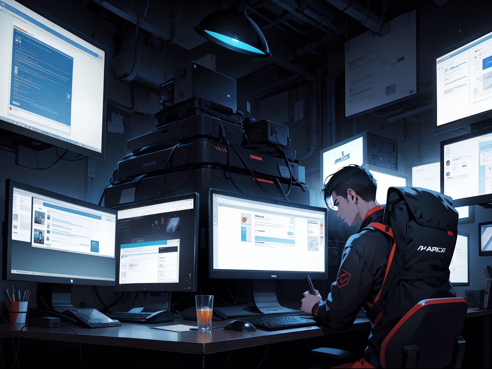 hacking,backs,illustratio,Multiple monitors