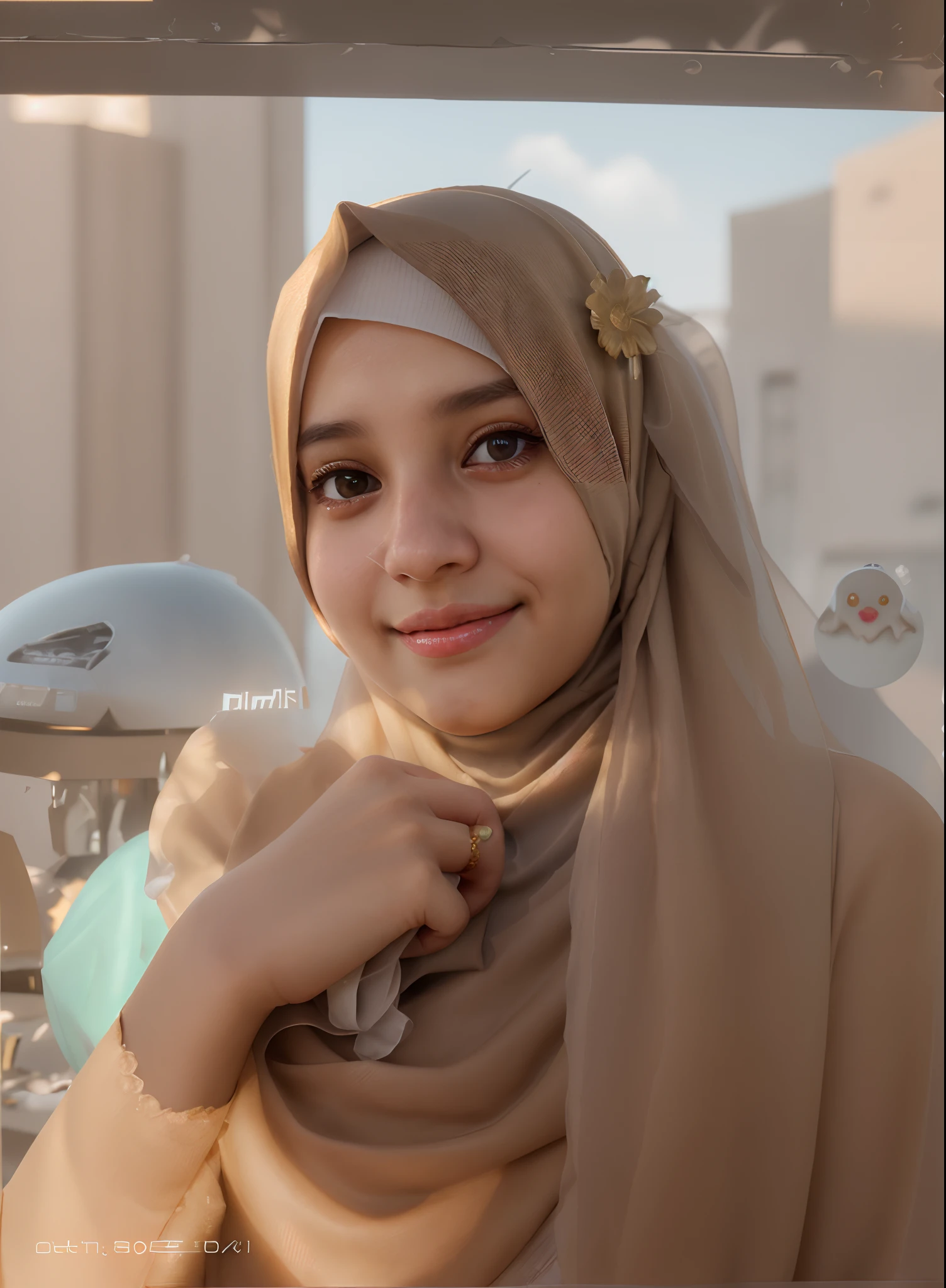 A cute girl wearing hijab,shining and shining face, realistic face,8k