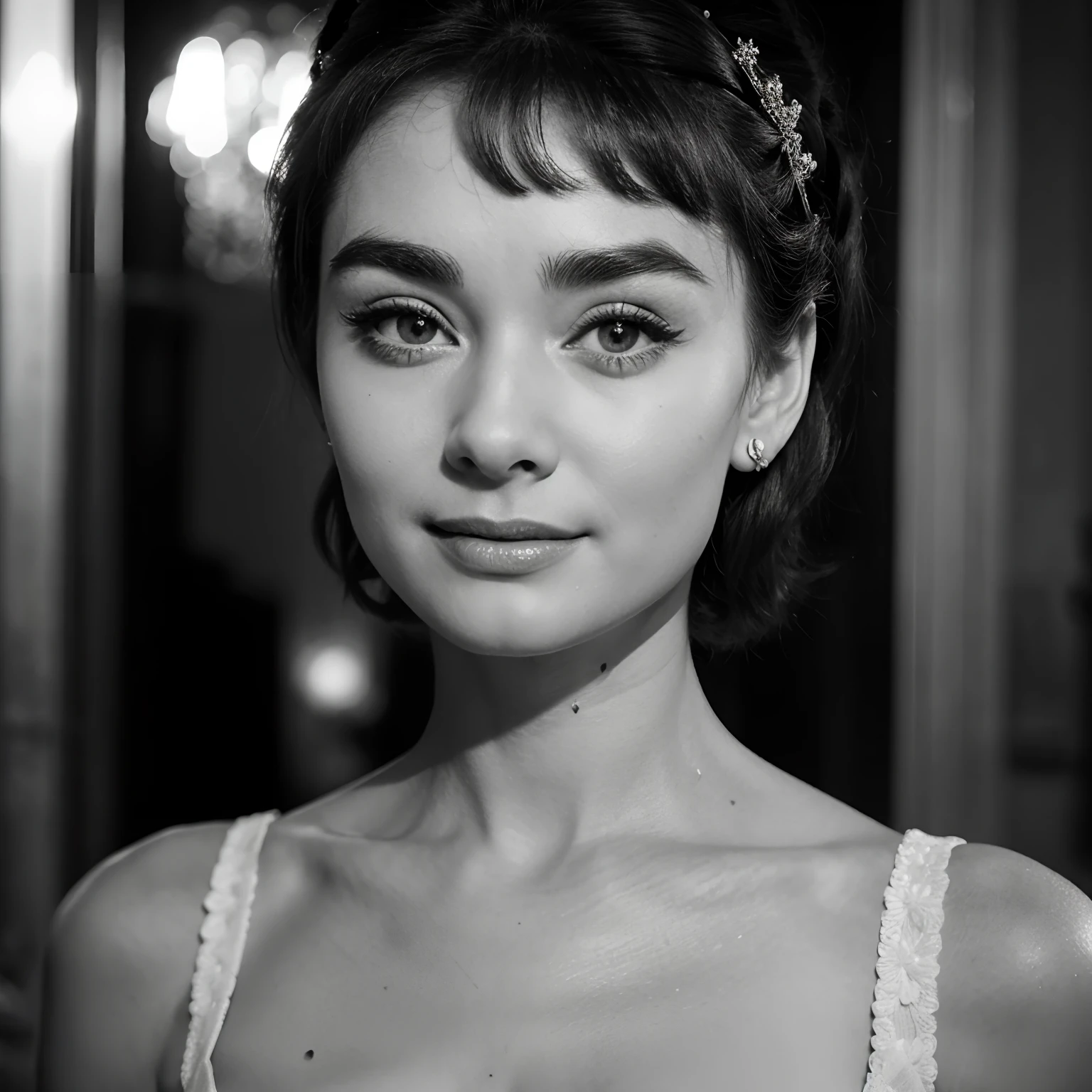 audrey hepburn,roman holiday,smile, monochrome , shortcut, Big eyes, dignified eyebrows, divinePrincess,dress