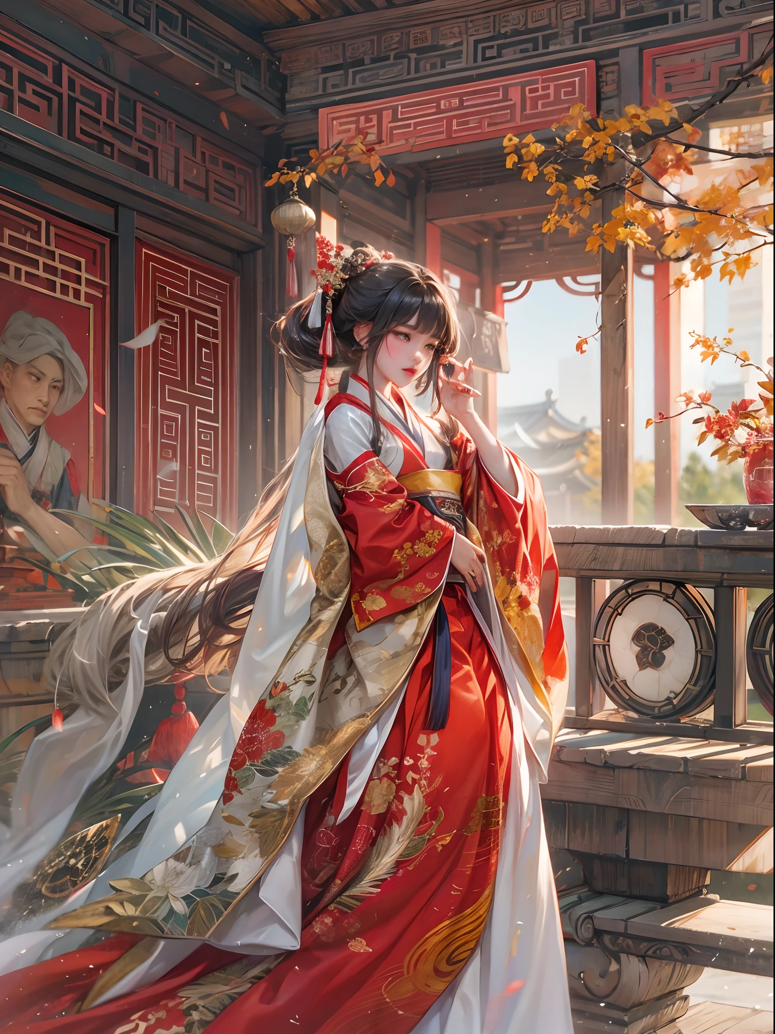 a women, Chinese, Hanfu, red, palace