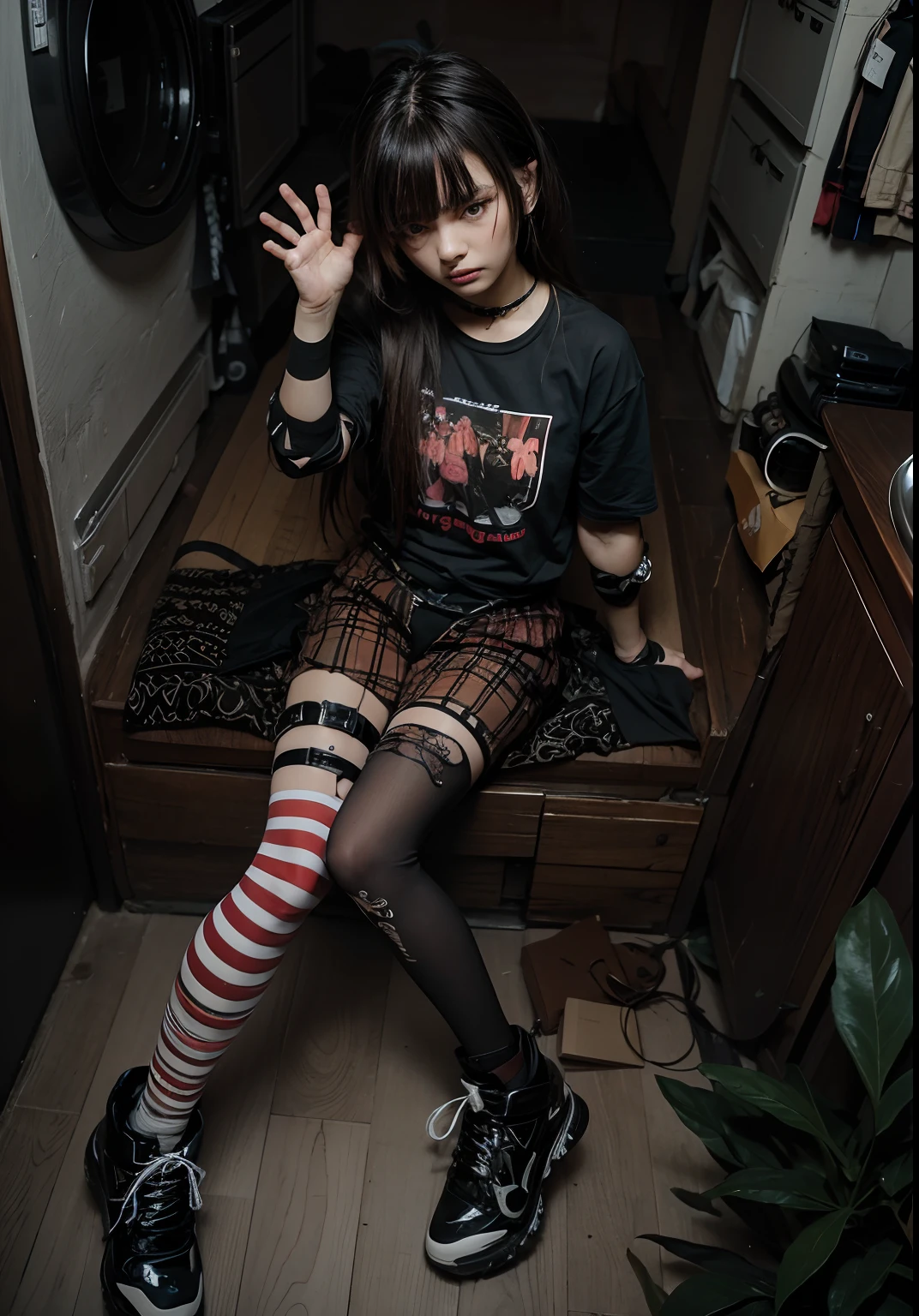 Garota, dark hair, orange eyes, emo girl, HD, 4K, alta qualidade