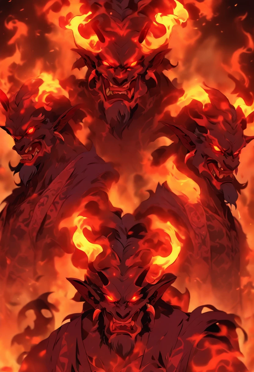 (((Three-Headed Demon))) best quality, ultra-high resolution, 4K detailed CG, masterpiece,Persian demon,Dragon,Persian clothing, Persian mythology, aesthetics, ((three-headed)), Beautiful picture, centered on screen, full body