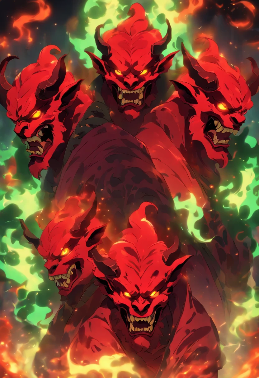 (((Three-Headed Demon))) best quality, ultra-high resolution, 4K detailed CG, masterpiece,Persian demon,Dragon,Persian clothing, Persian mythology, aesthetics, ((three-headed)), Beautiful picture, centered on screen, full body