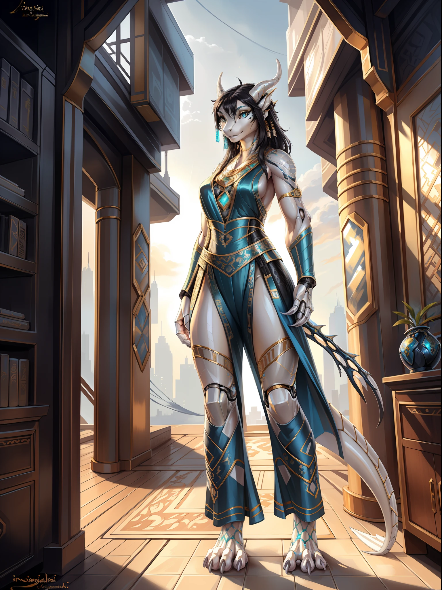 （Female dragon), standing, Sozinho,, textura de escala detalhada, quarto, (Cidade futura), (roupa de tribo, ), (ombros para baixo,Cueca de perna),Plastic sandals,Corpo branco prateado,barriga branca, alvorecer, sombreado, ambiente escuro, (para dracos), ((rakisha)), (Kontanagamori)), (vista para cima), Parece doloroso, [fundo simples], alunos detalhados, obra de arte, caustics, rim lit, Single light source, sharp shadows, retrato solo，garras de dedo, (Nota digital, foot claws), (hanfu), por Inessa Garmash, Greg Rutkovsky, pino daeni, ruanjia