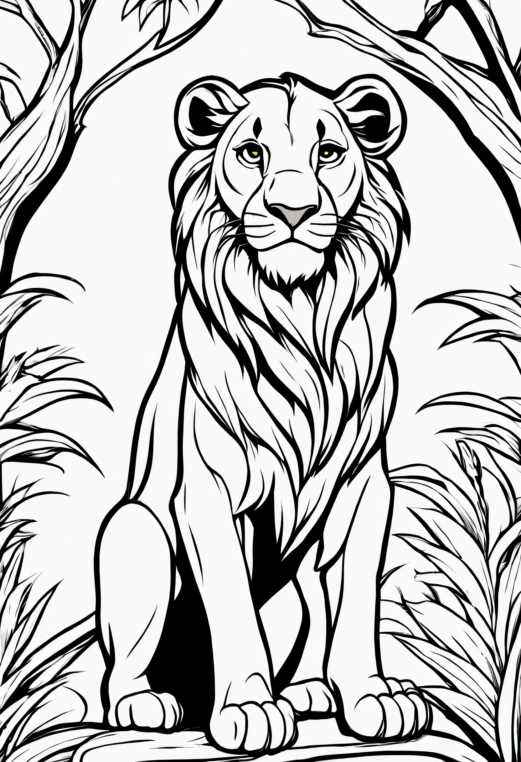 black and white outline art for kids lion king coloring book page Coloring pages for kids, full white, kids style, white background, full body, Sketch style, (((((white background))))), use just outline, cartoon style, line art, coloring book, clean line art, white background