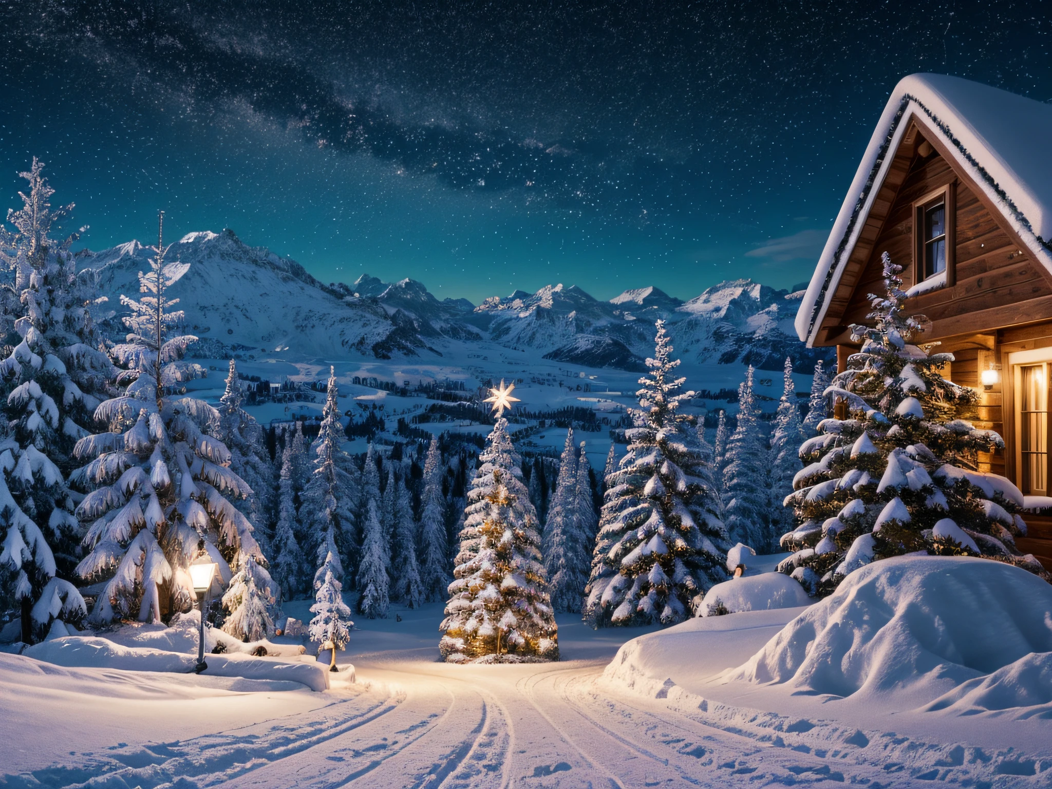 Illustrative Christmas wallpaper with copy space in the center, alta calidad, uhd, 8k