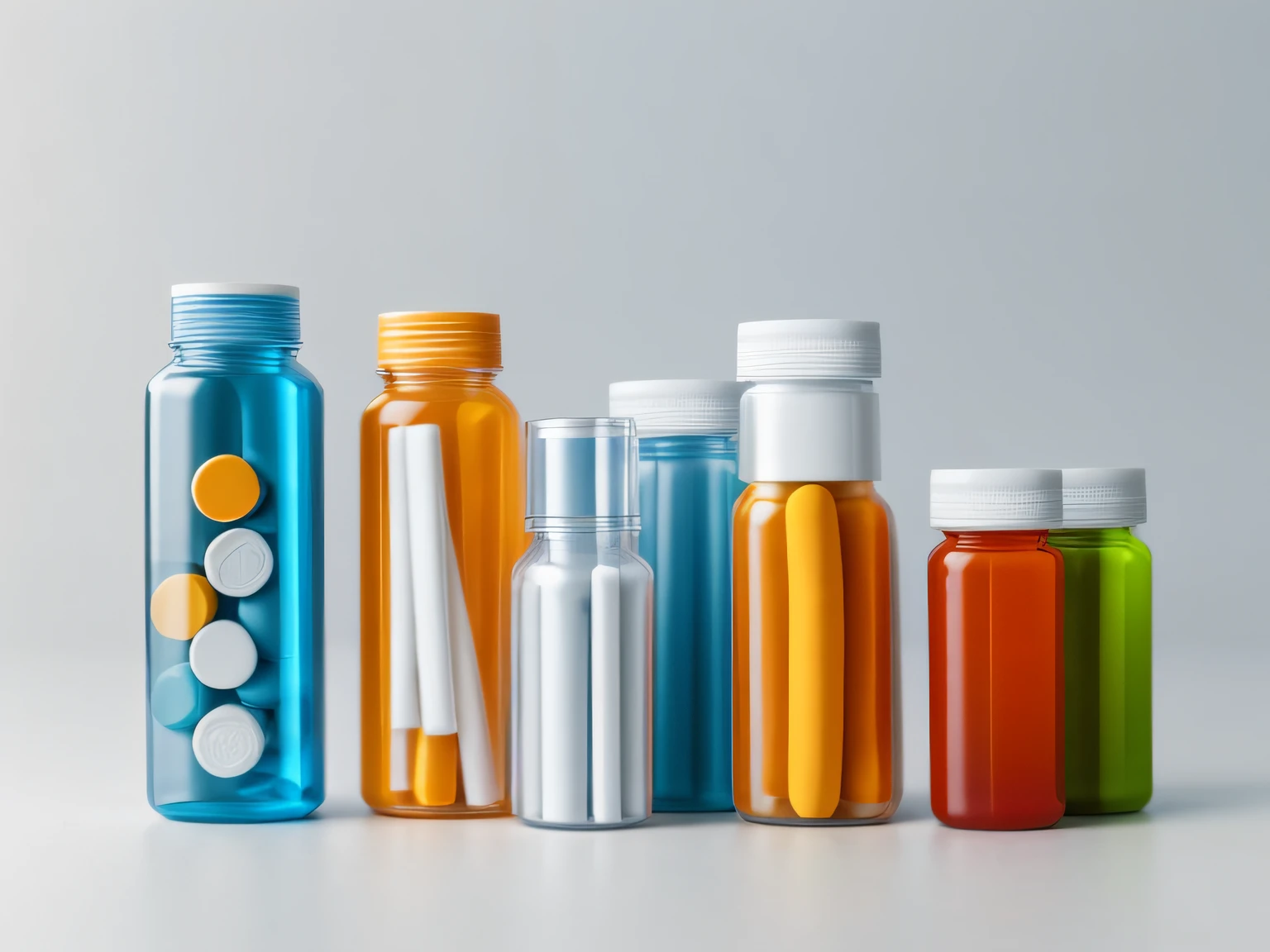 Set of capsules scattered on white background. Insulated capsule bottle on transparent background, capsule pharmacy bottle pill drug concept