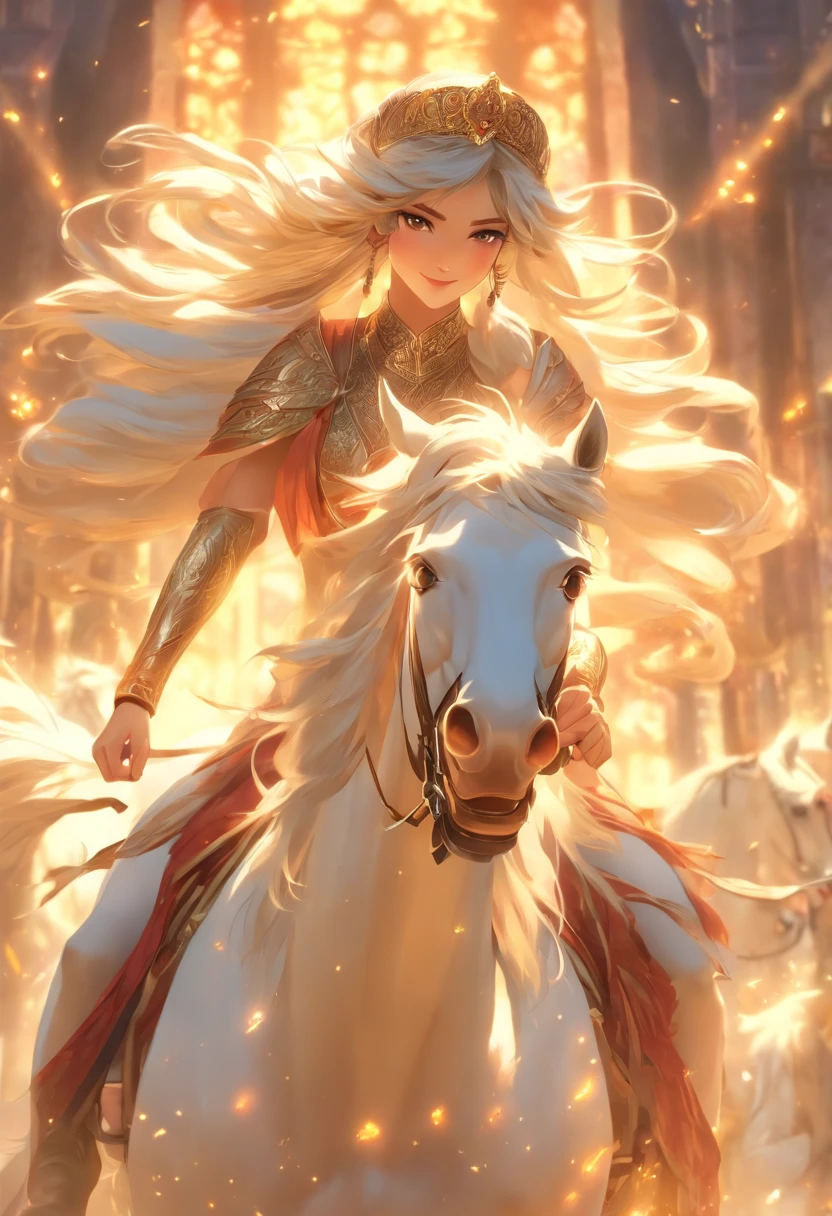(((TISHTRYA))) best quality, ultra-high resolution, 4K detailed CG, masterpiece, Persian goddess, white horse, Persian clothing, Persian mythology, aesthetics, ((riding on horse)), Beautiful image, centered on the screen